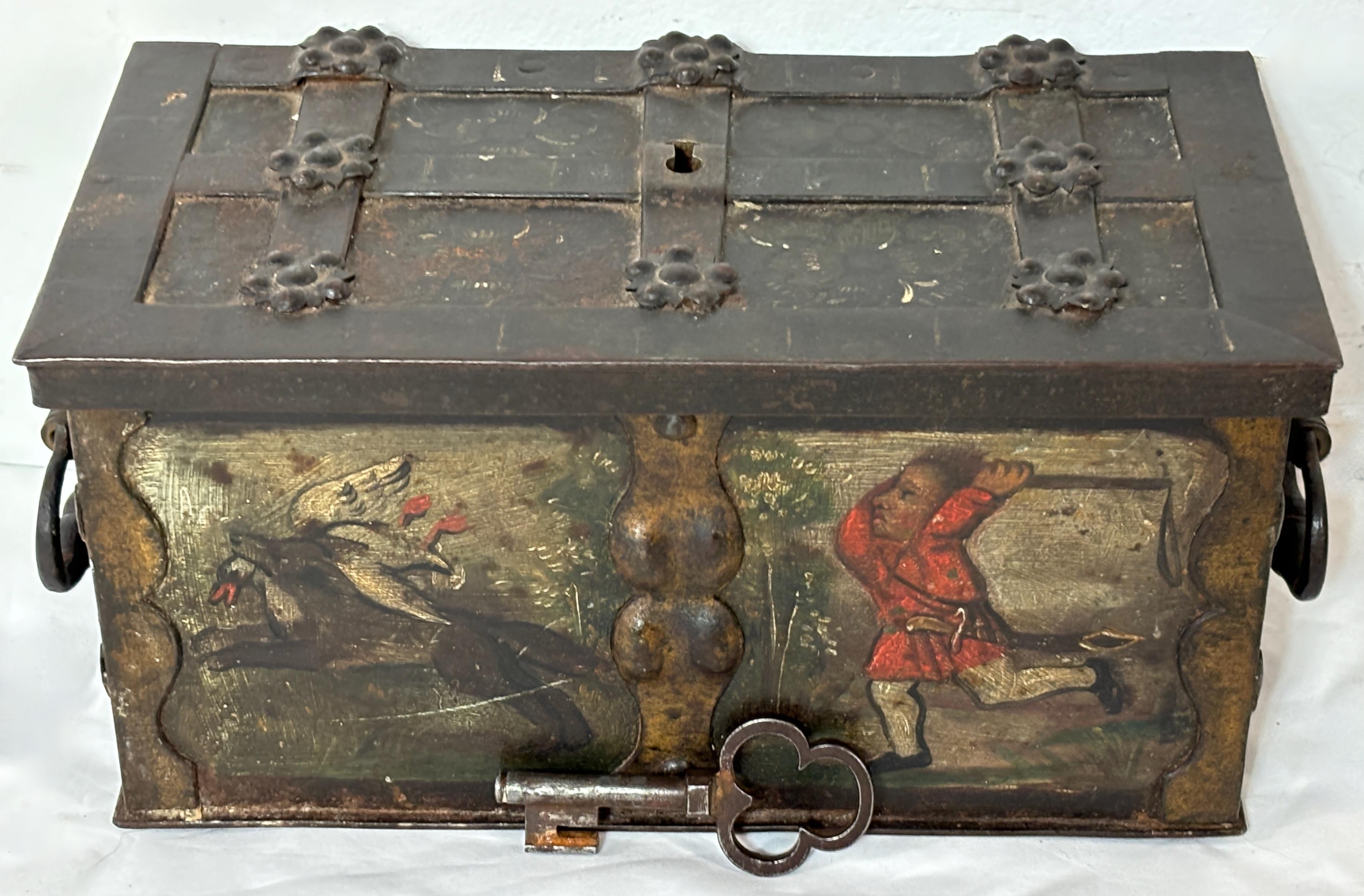 17th Century German Iron Strong Box Jewels Casket with Original Key 5