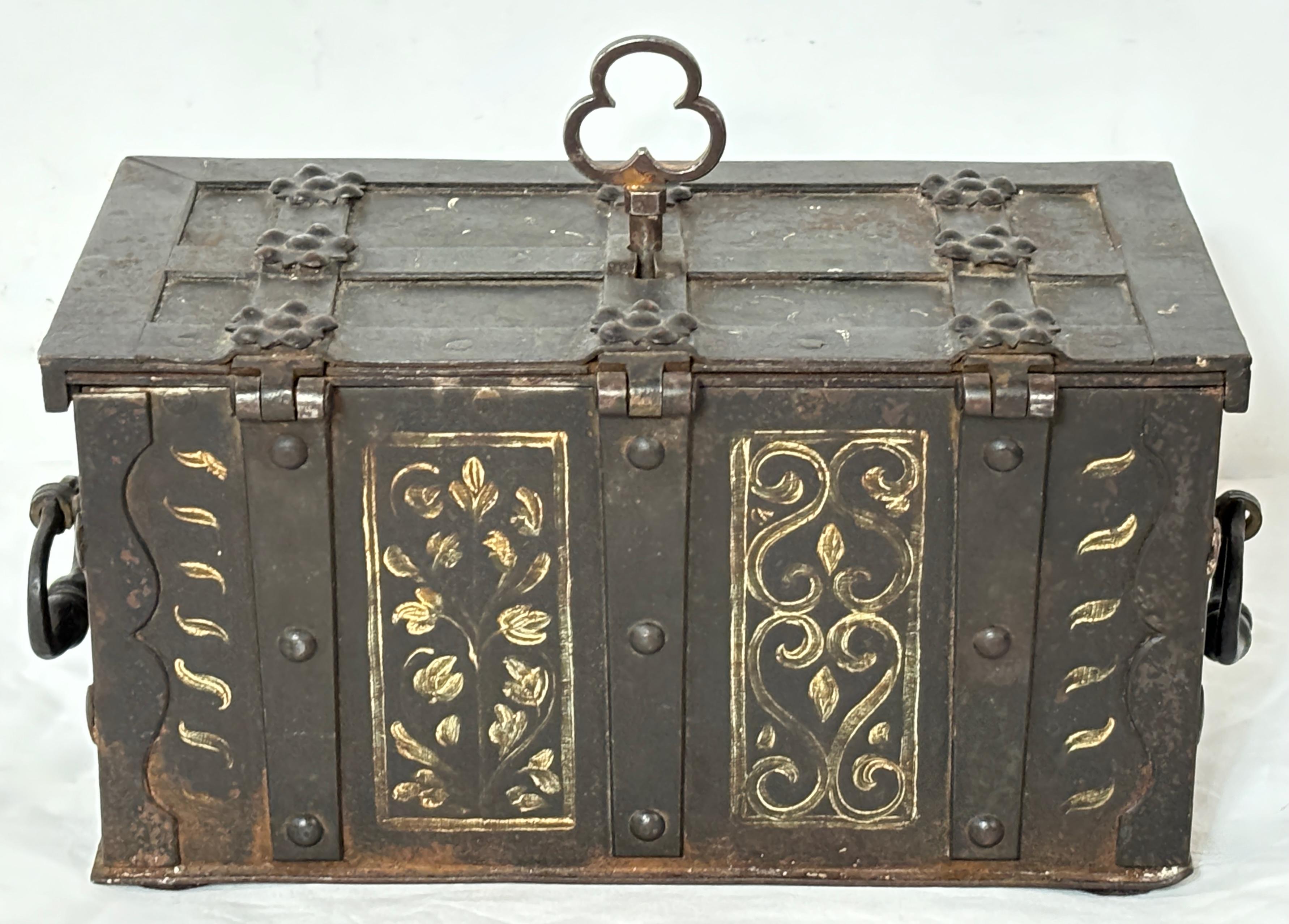 18th Century and Earlier 17th Century German Iron Strong Box Jewels Casket with Original Key