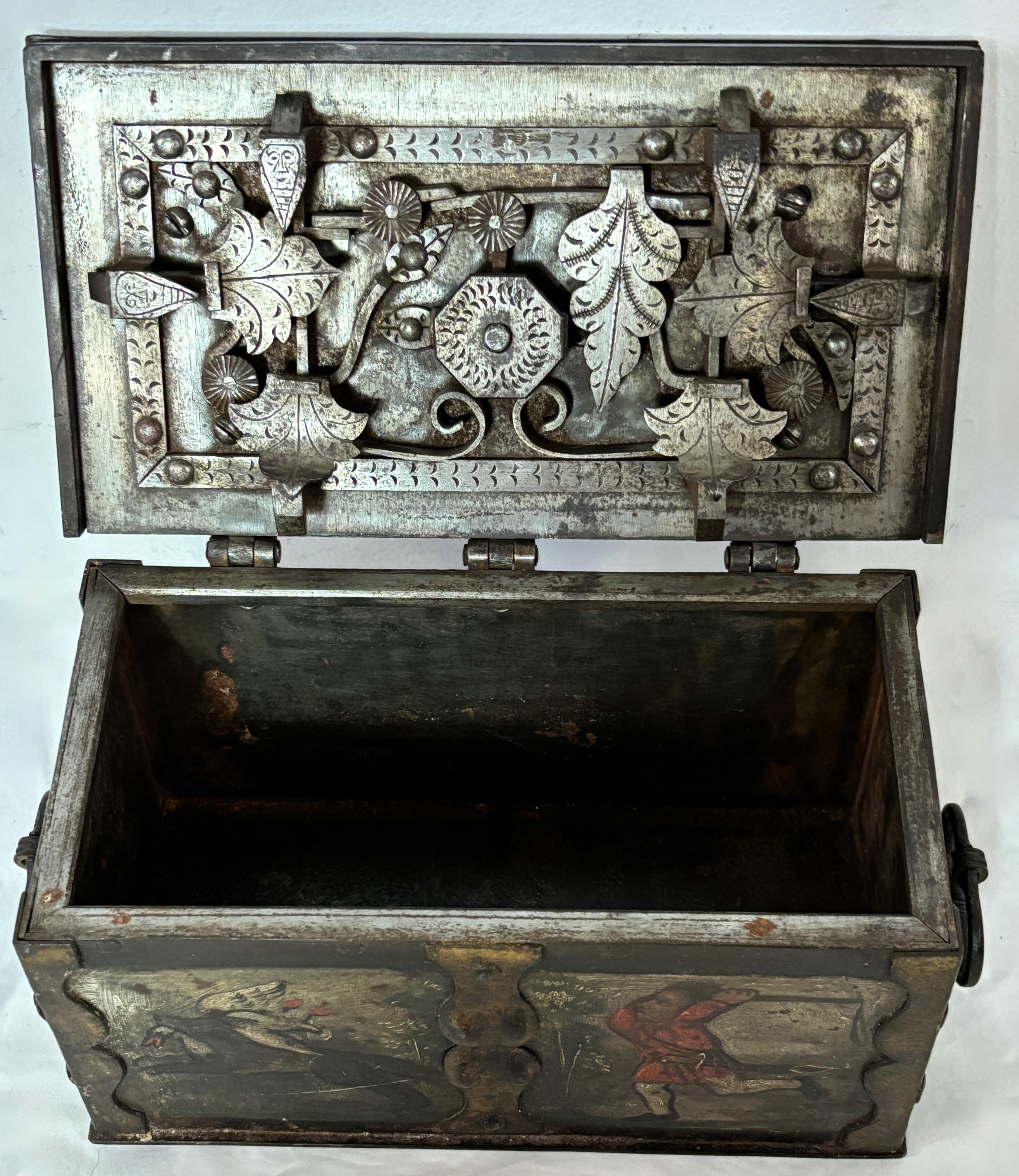 17th Century German Iron Strong Box Jewels Casket with Original Key 3