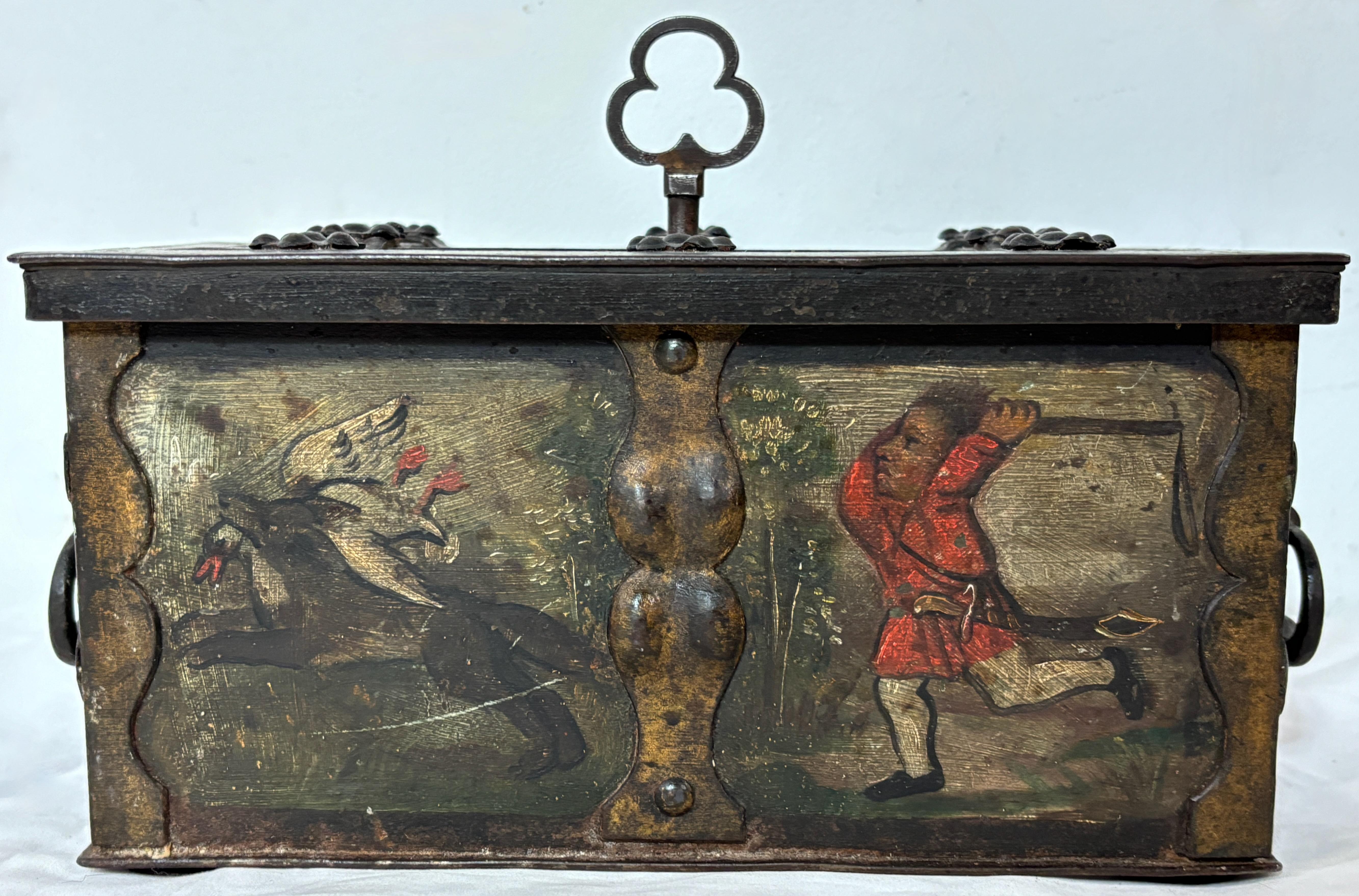 17th Century German Iron Strong Box Jewels Casket with Original Key 4