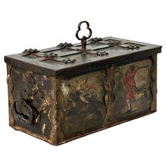 Antique 17th Century German Iron Strong Box Jewels Casket with Original Key