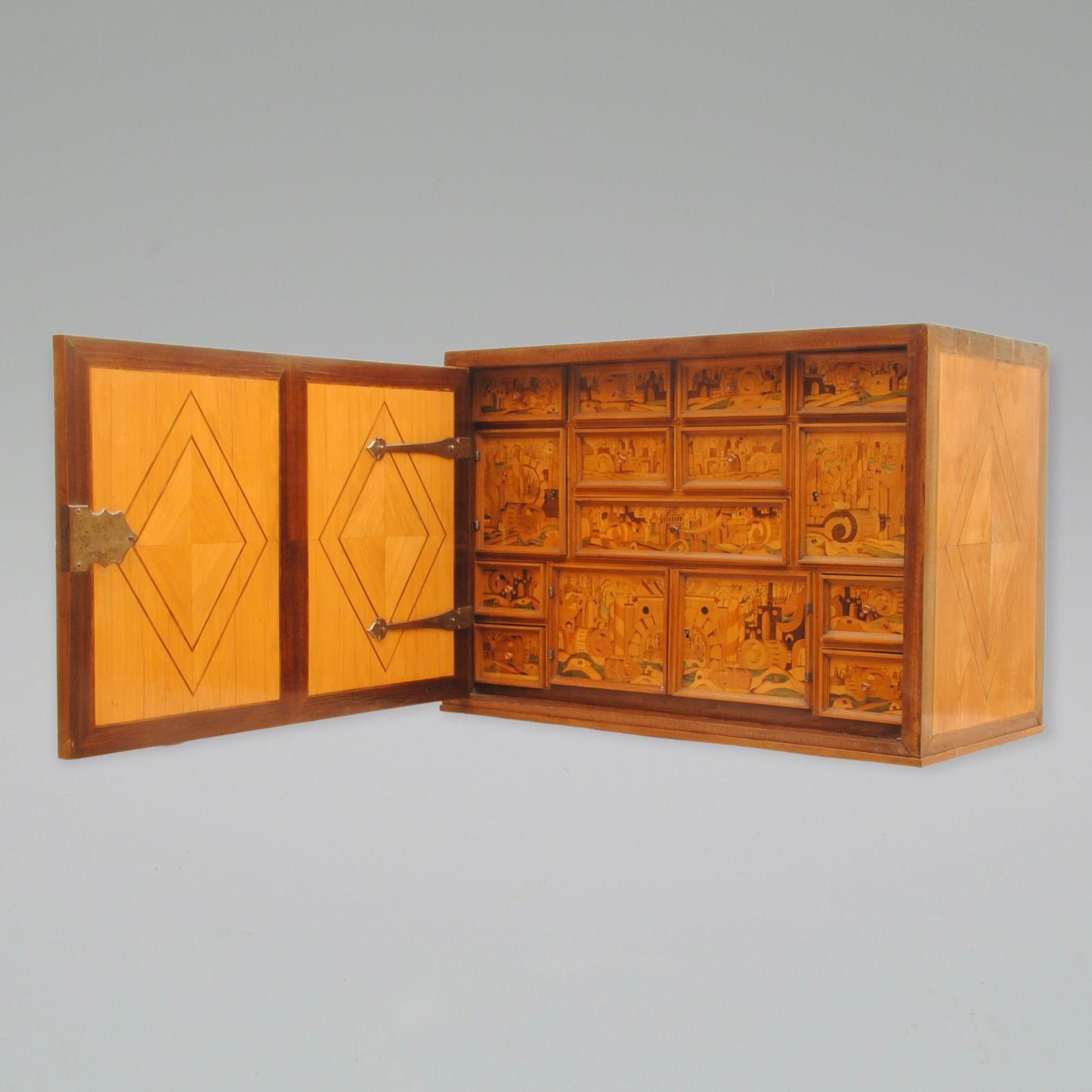 Steel 17th Century German Marquetry Table Cabinet For Sale