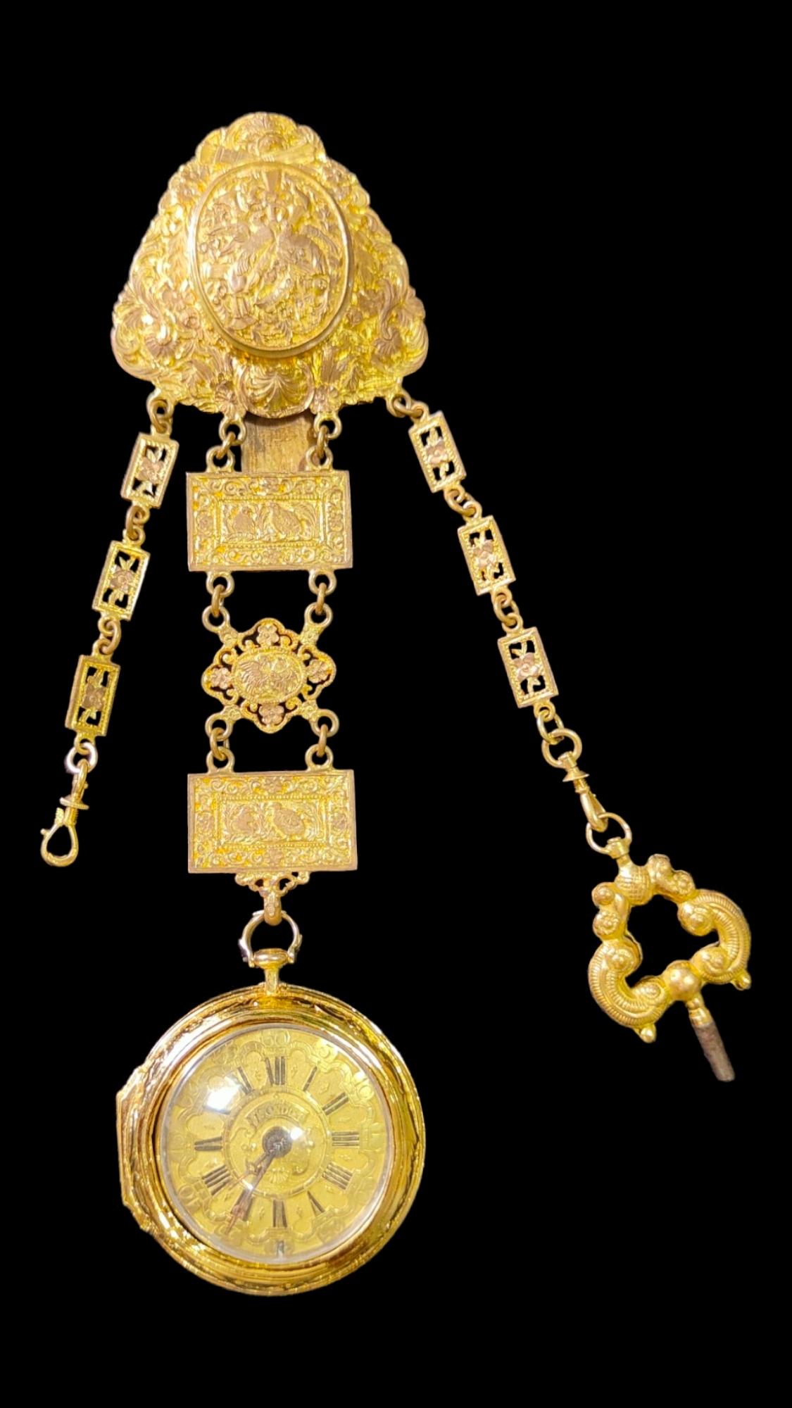 17th Century German Pocket Watch In 18k Gold For Sale 8