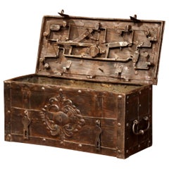 17th Century German Polished Wrought Iron Corsair Nuremberg Money Chest Safe