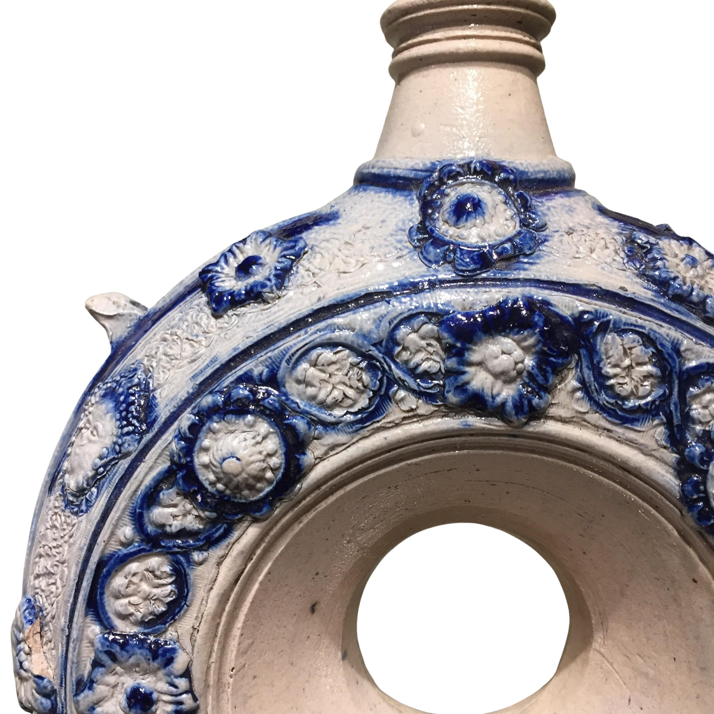17th Century 17th century German Stoneware Ring Jug or Pelgrims bottle For Sale
