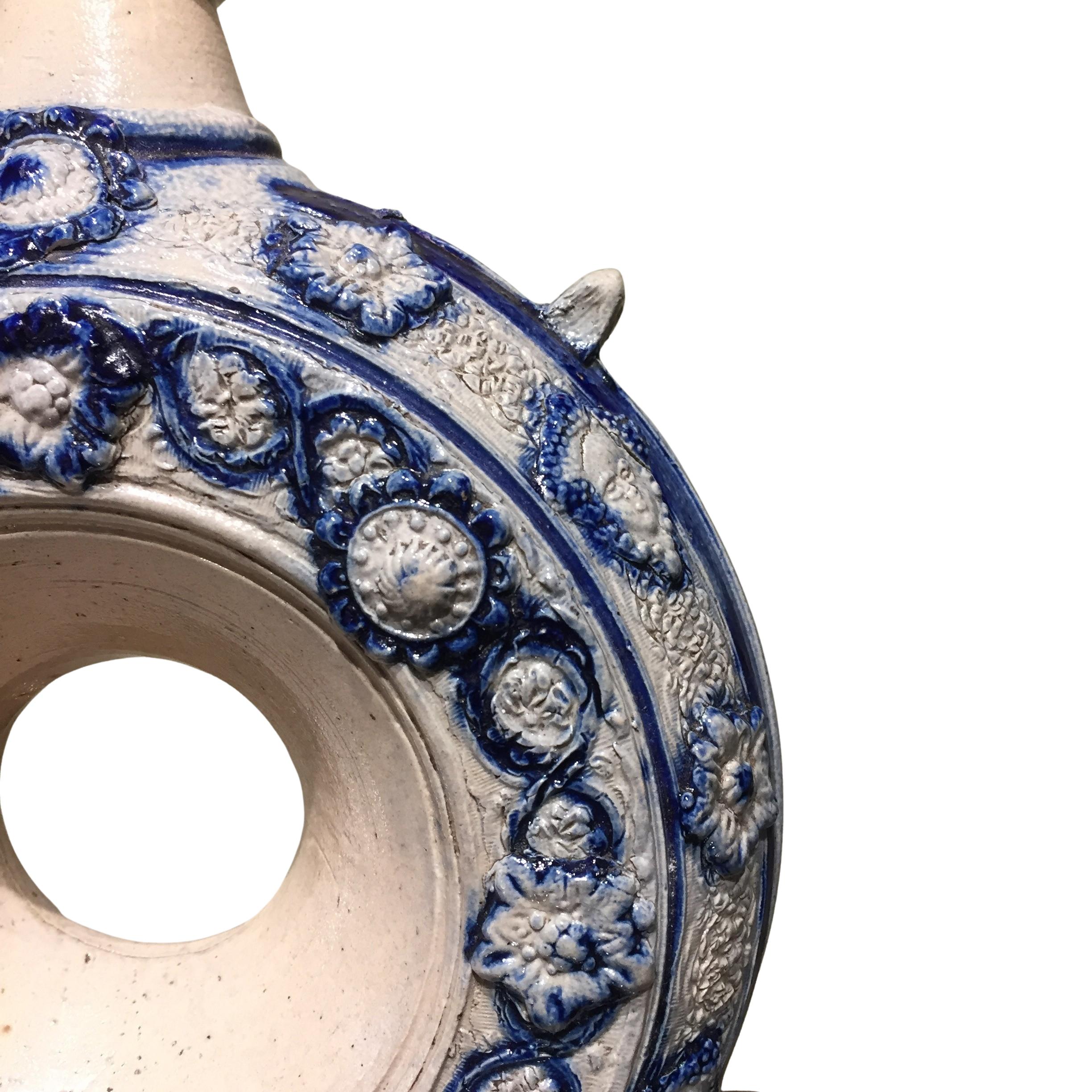 Ceramic 17th century German Stoneware Ring Jug or Pelgrims bottle For Sale