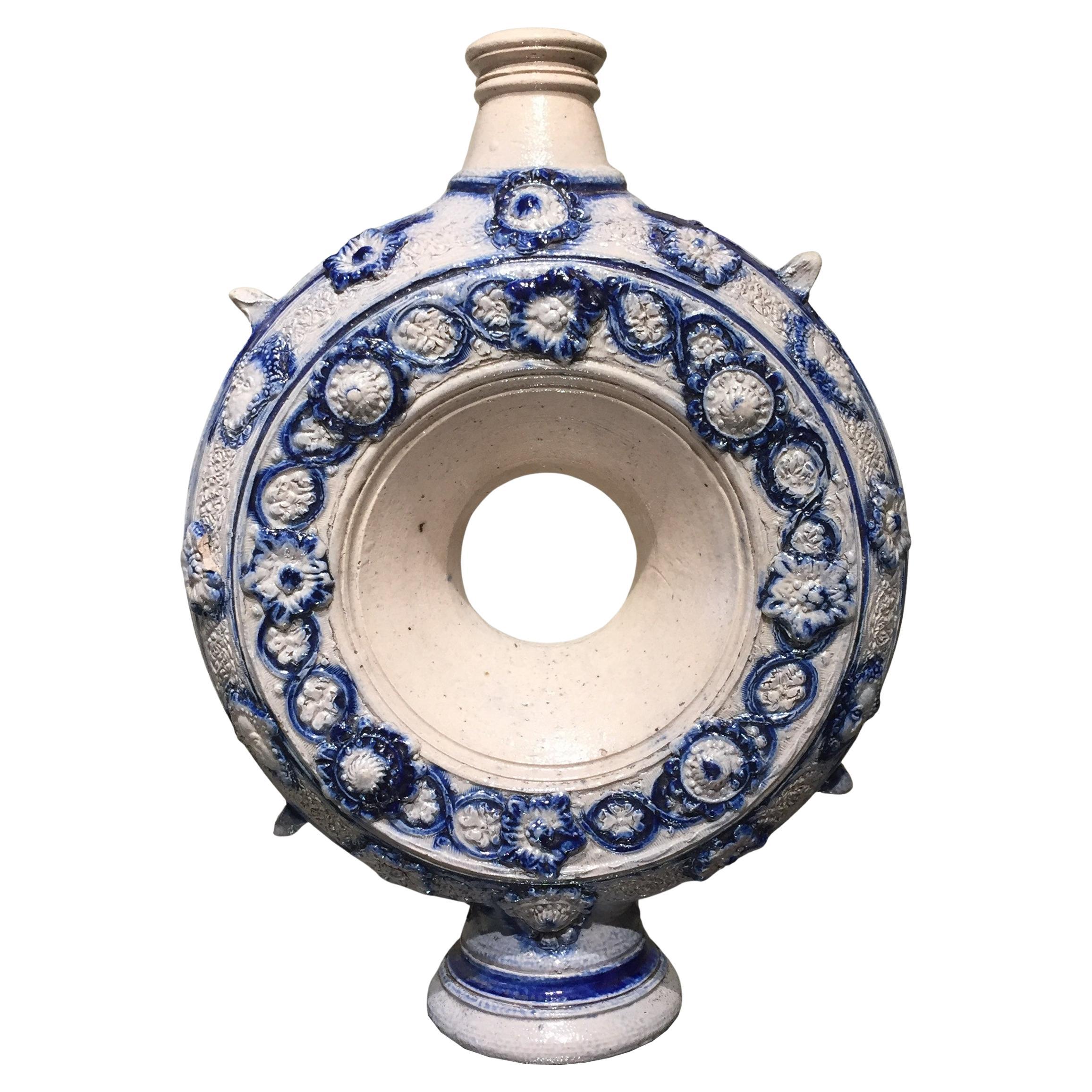 17th century German Stoneware Ring Jug or Pelgrims bottle For Sale