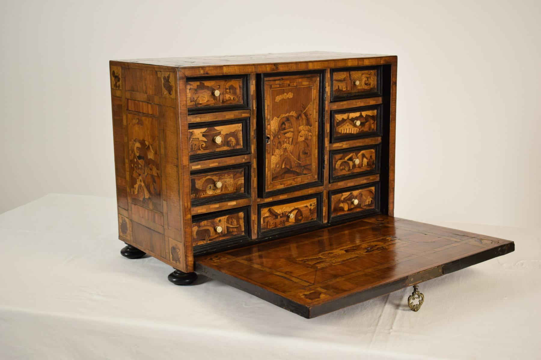  17th Century, German Wood Apothecary Cabinet with Fantasy Architectures For Sale 2