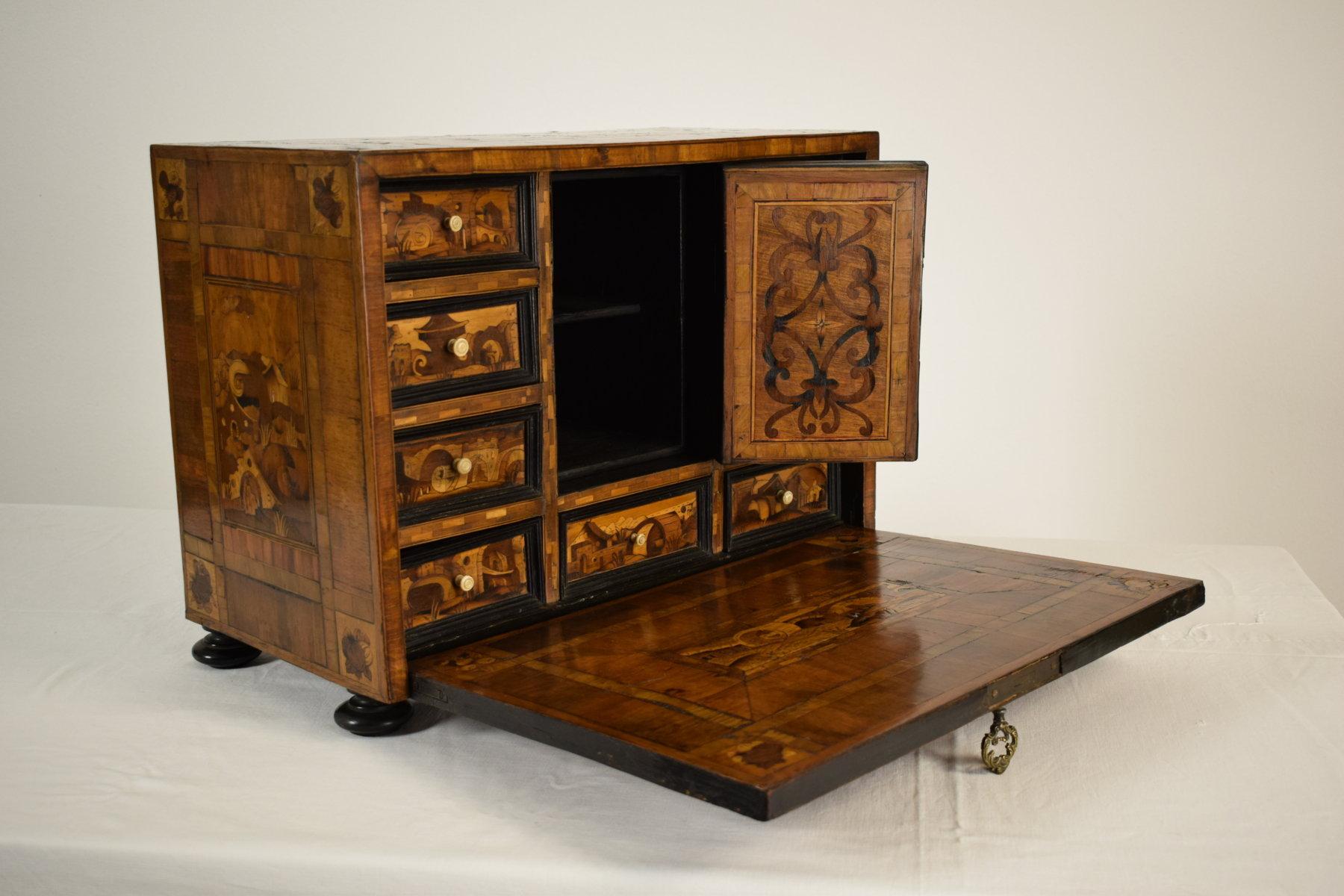  17th Century, German Wood Apothecary Cabinet with Fantasy Architectures For Sale 3