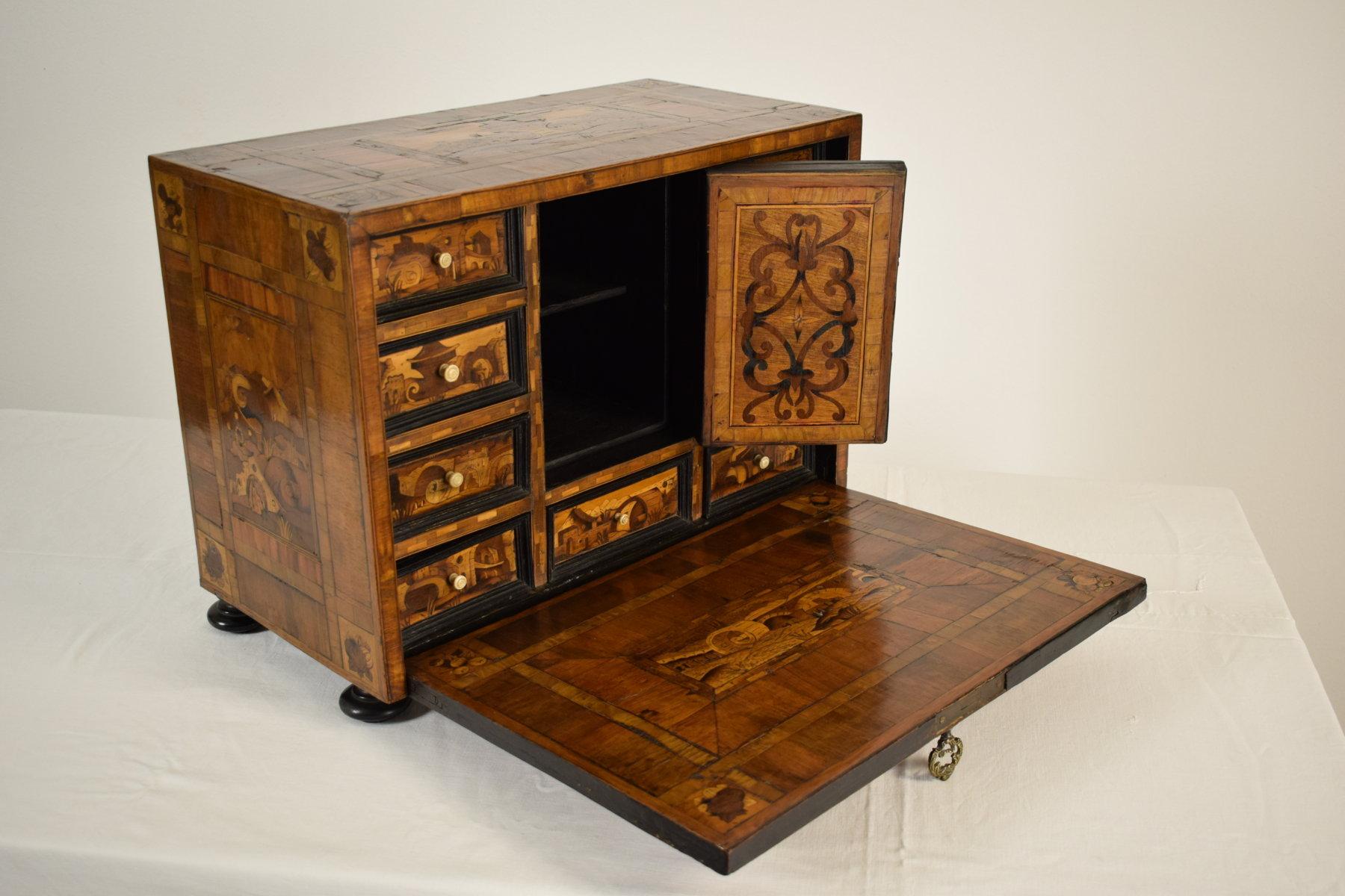  17th Century, German Wood Apothecary Cabinet with Fantasy Architectures For Sale 4