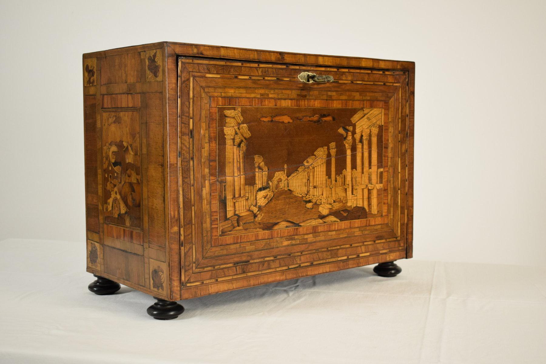  17th Century, German Wood Apothecary Cabinet with Fantasy Architectures For Sale 5