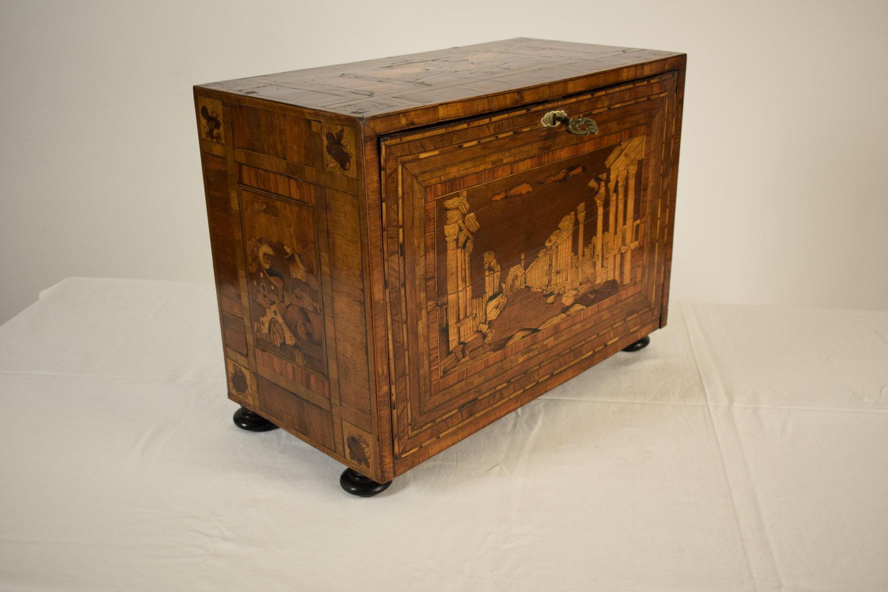 Fruitwood  17th Century, German Wood Apothecary Cabinet with Fantasy Architectures For Sale