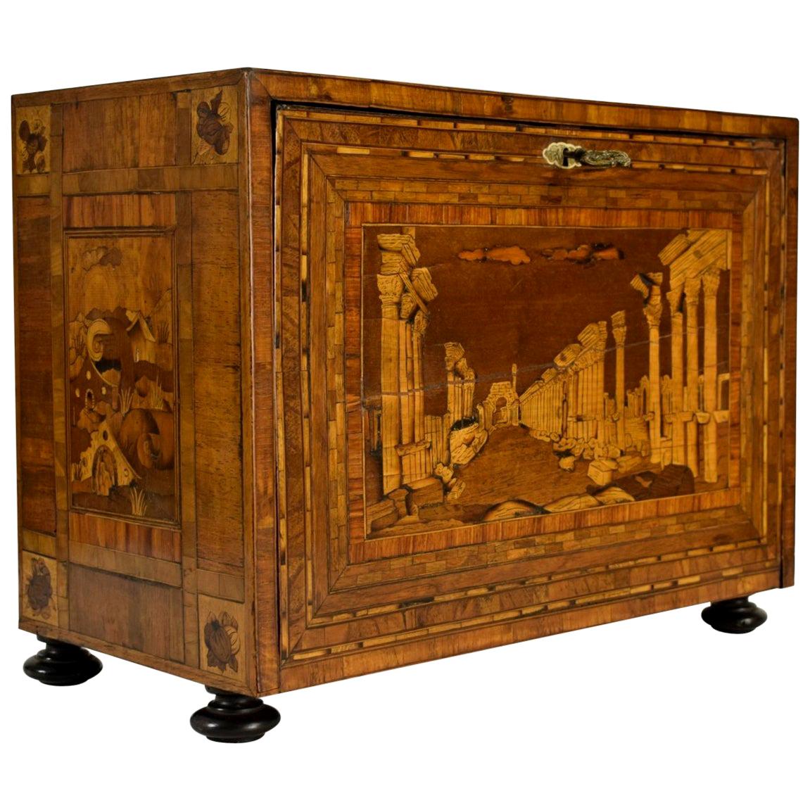  17th Century, German Wood Apothecary Cabinet with Fantasy Architectures For Sale