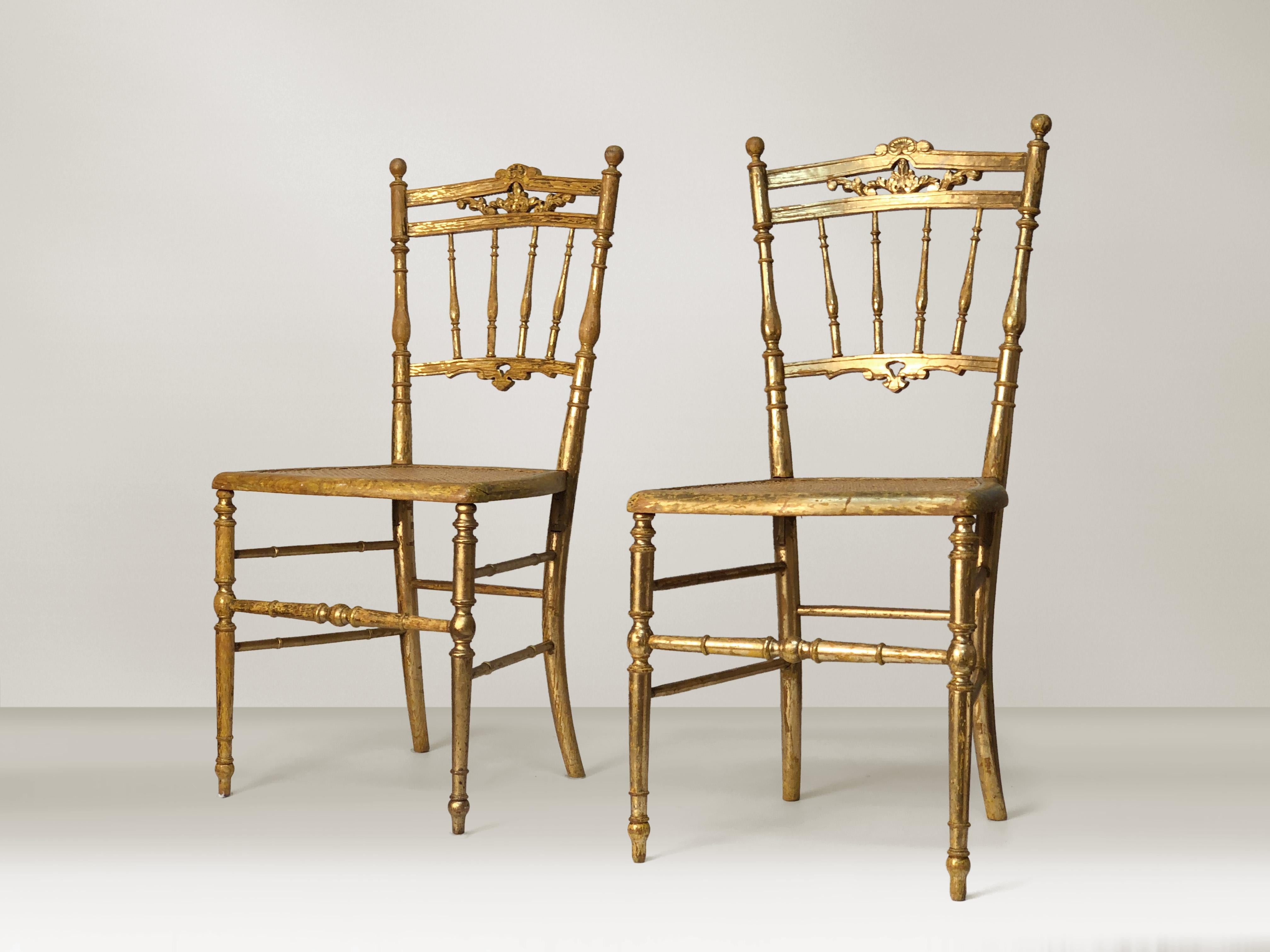 17th Century Gilded Italian Chiavari Chairs In Fair Condition For Sale In Stockholm, SE