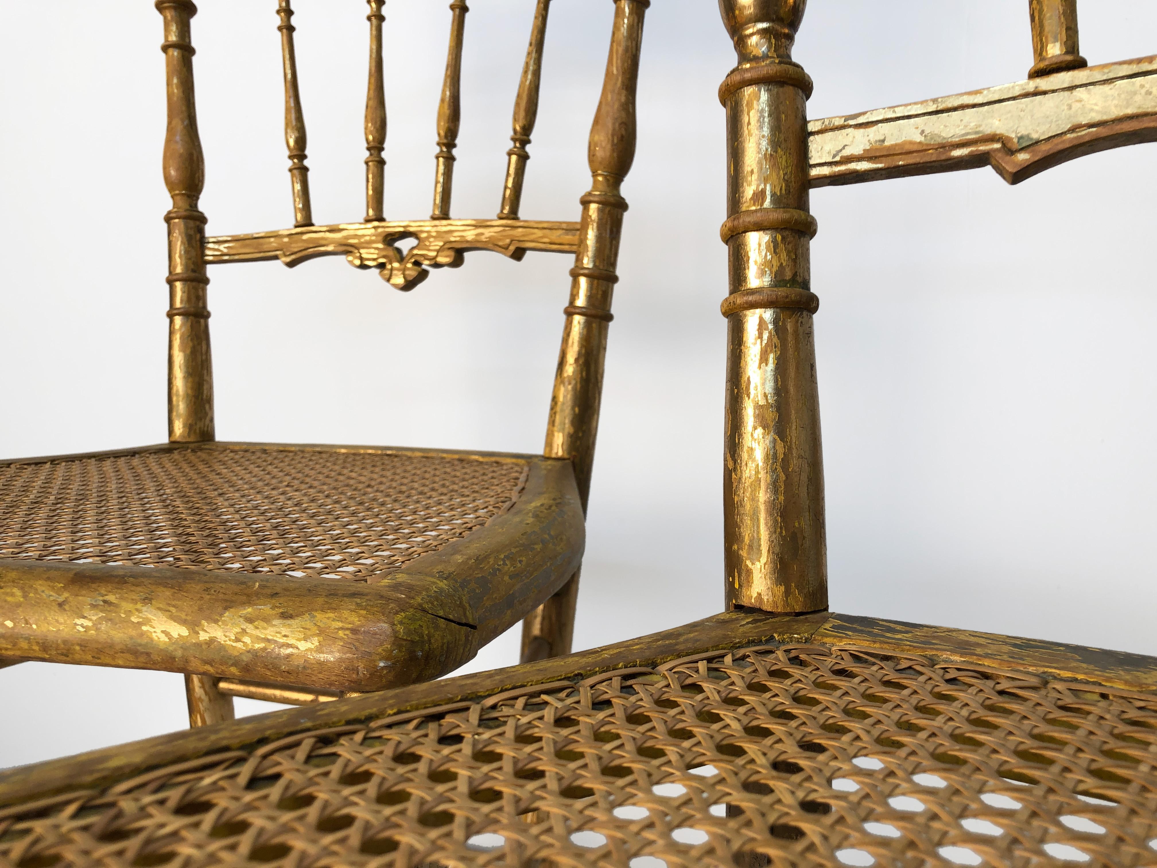 Cane 17th Century Gilded Italian Chiavari Chairs For Sale
