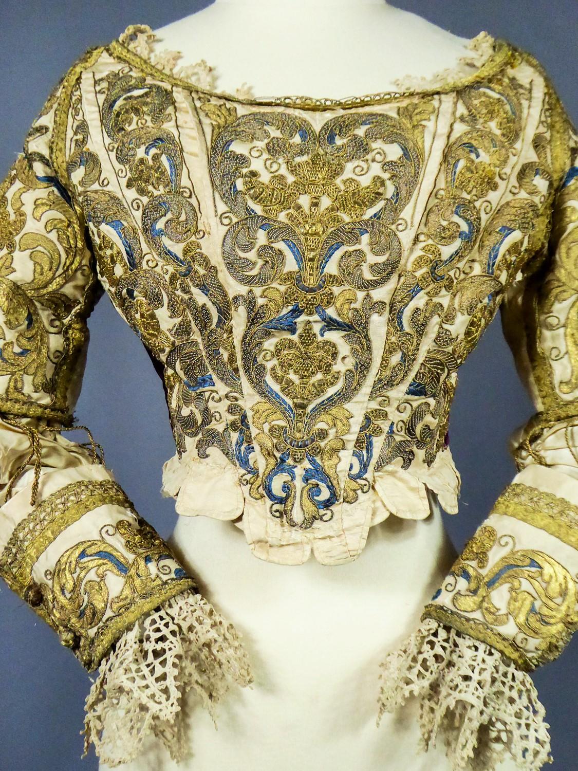 Brown 17th Century Golden Embroidered Baroque European Bodice Modified 19th Century