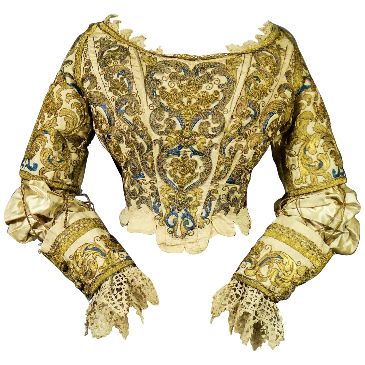17th Century Golden Embroidered Baroque European Bodice Modified 19th ...