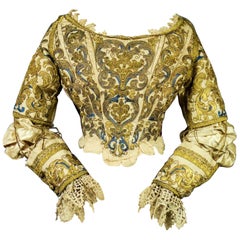 17th Century Golden Embroidered Baroque European Bodice Modified 19th Century