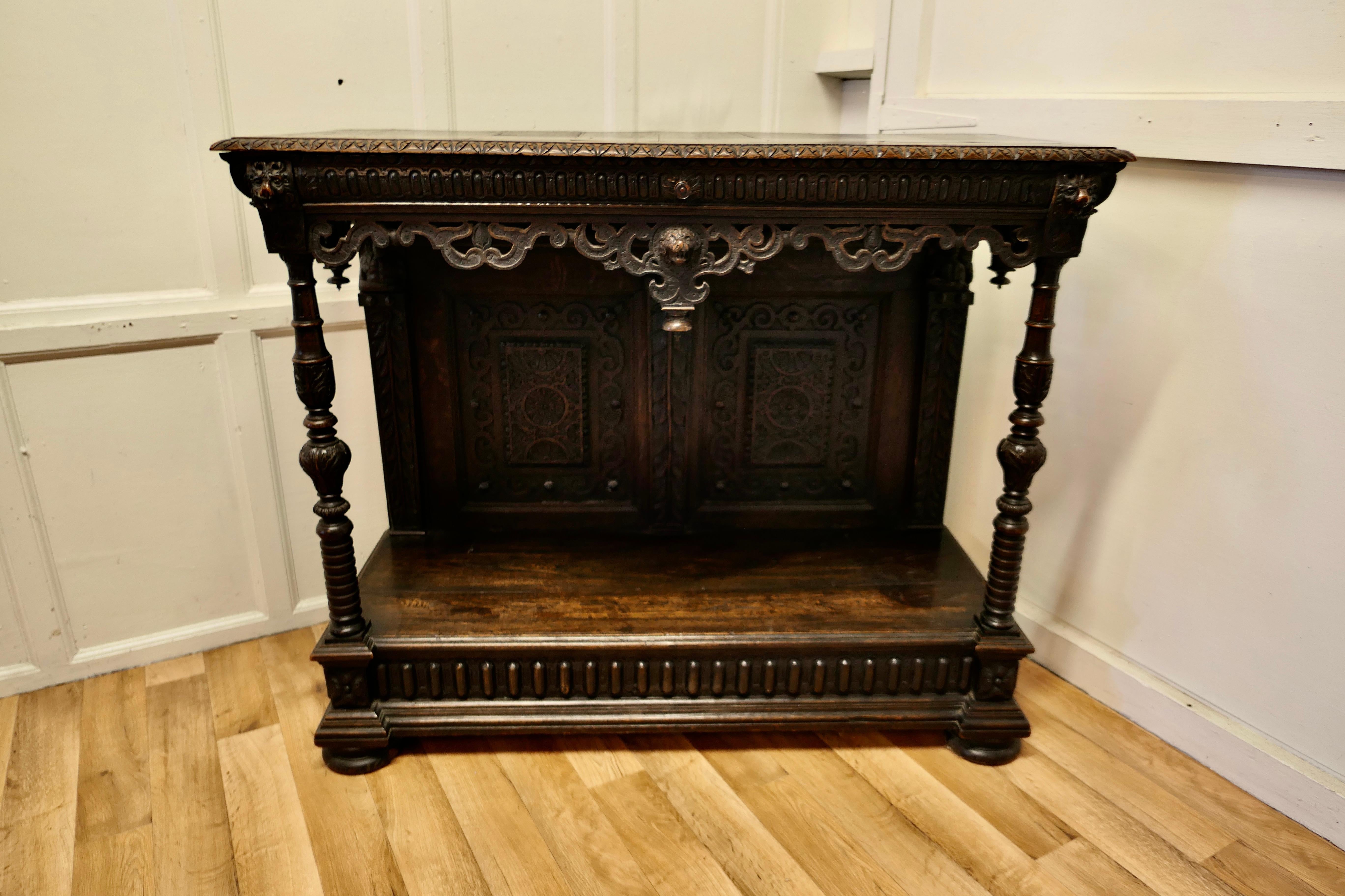 17th Century Gothic Carved Oak Green Man Buffet, Serving Table For Sale 4