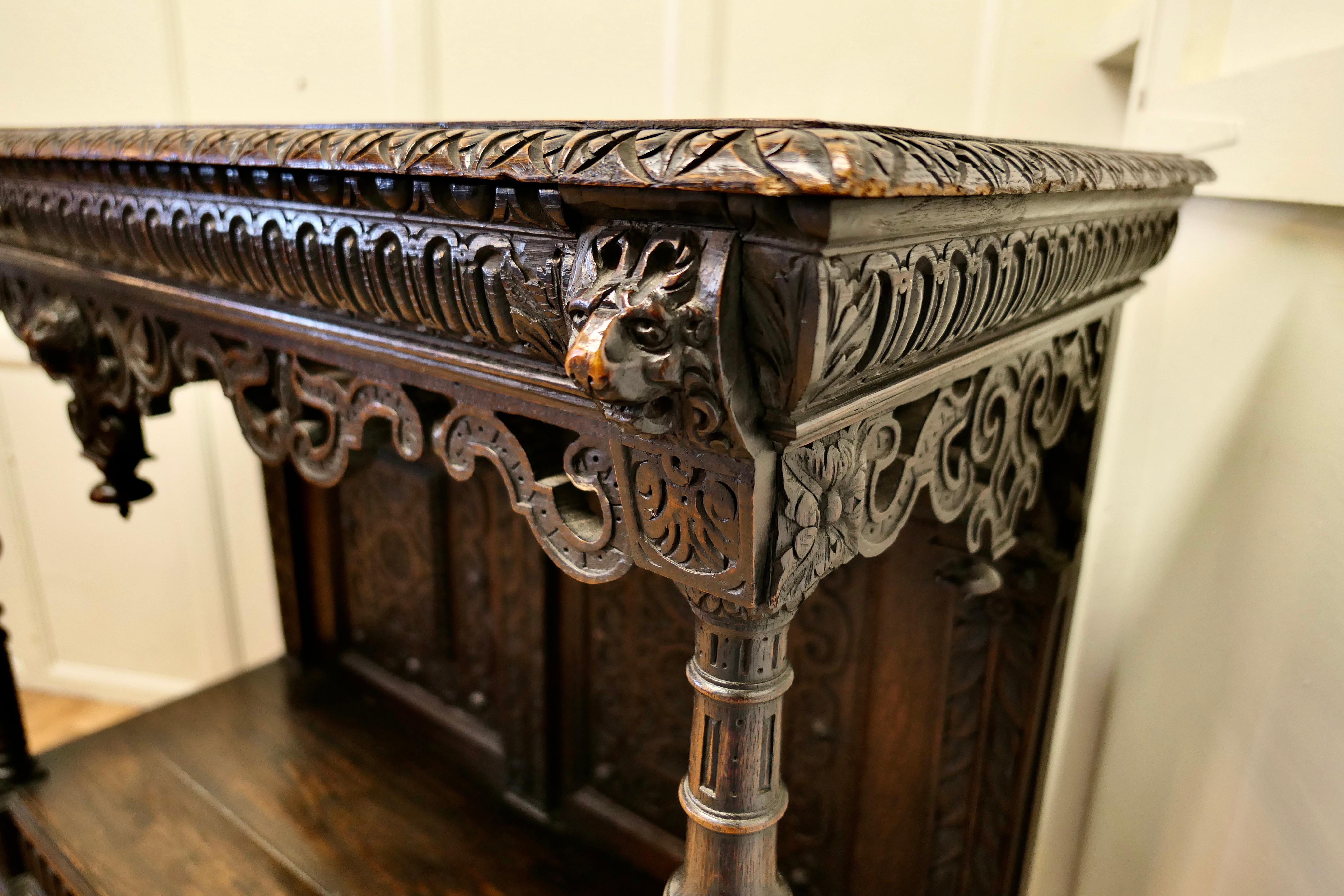17th Century Gothic Carved Oak Green Man Buffet, Serving Table For Sale 5