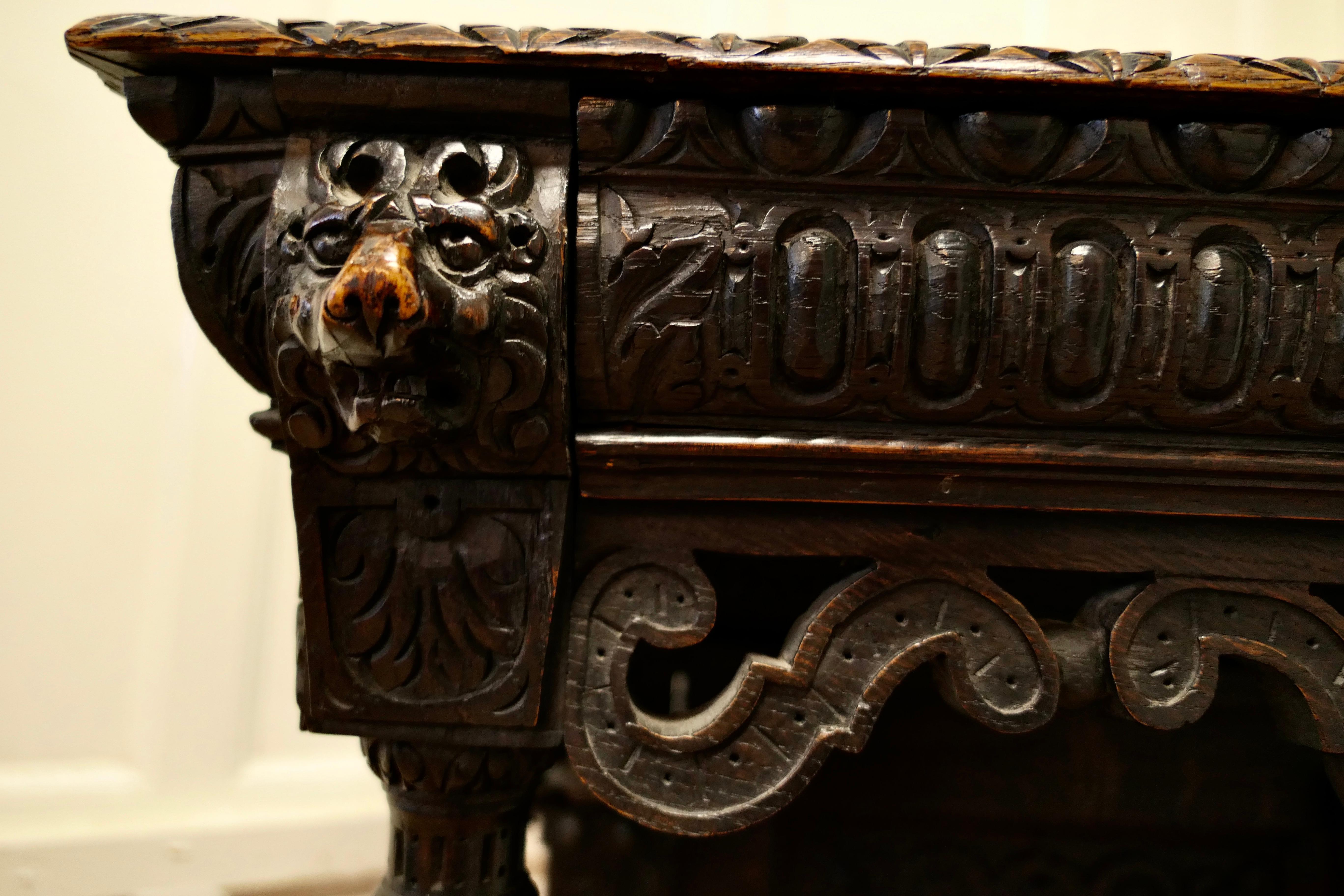 18th Century and Earlier 17th Century Gothic Carved Oak Green Man Buffet, Serving Table For Sale