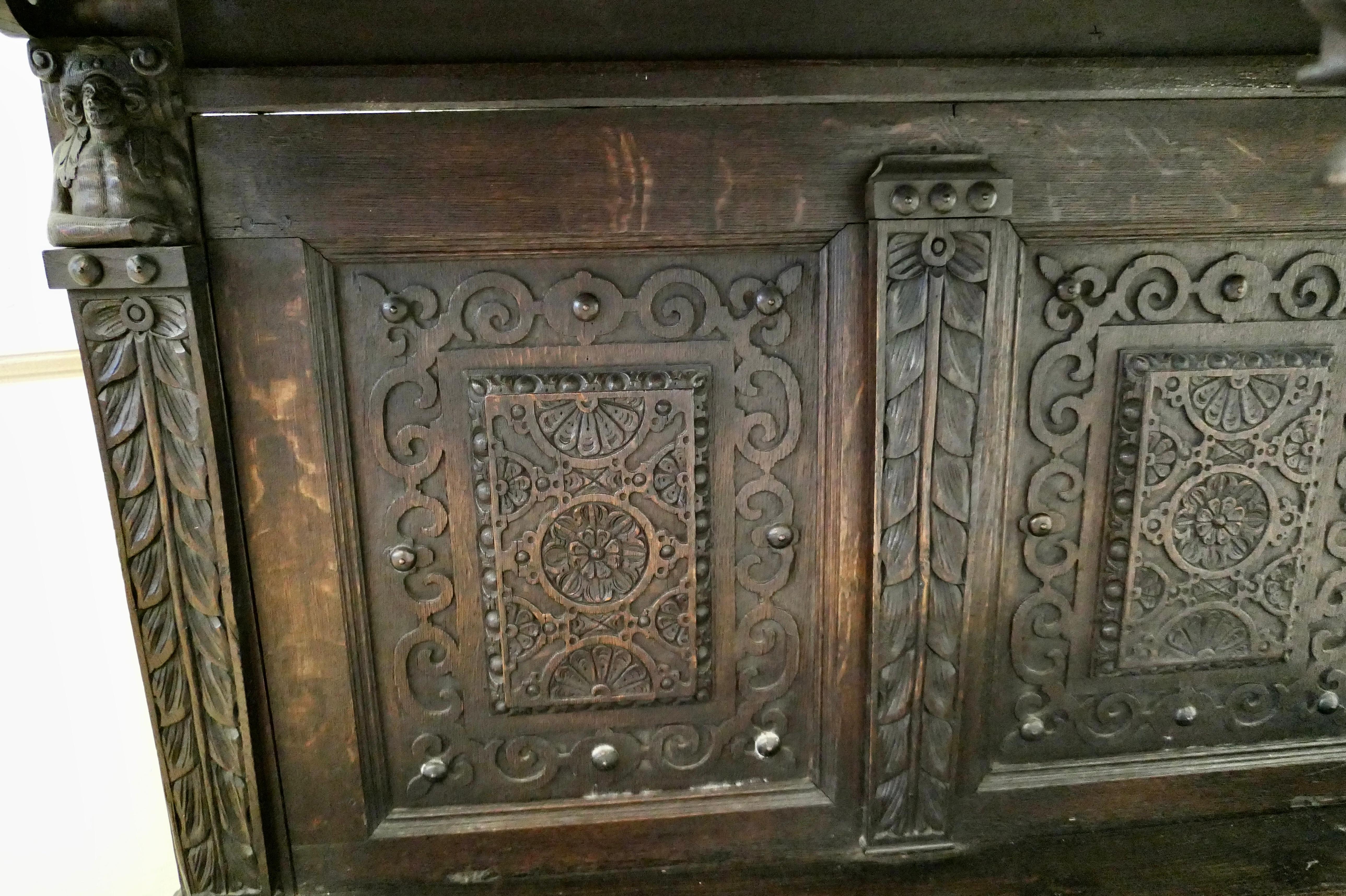 17th Century Gothic Carved Oak Green Man Buffet, Serving Table For Sale 1