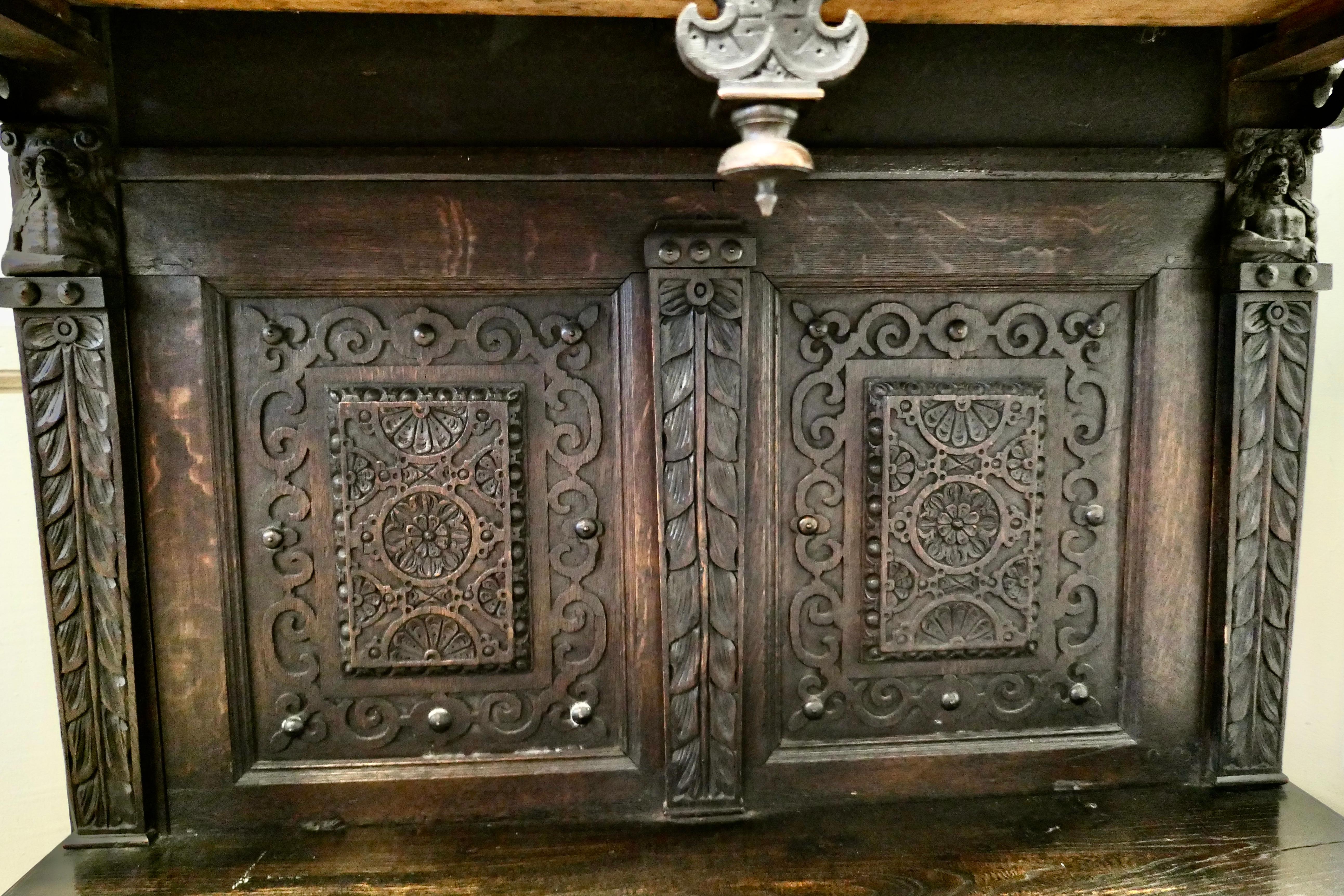 17th Century Gothic Carved Oak Green Man Buffet, Serving Table For Sale 2