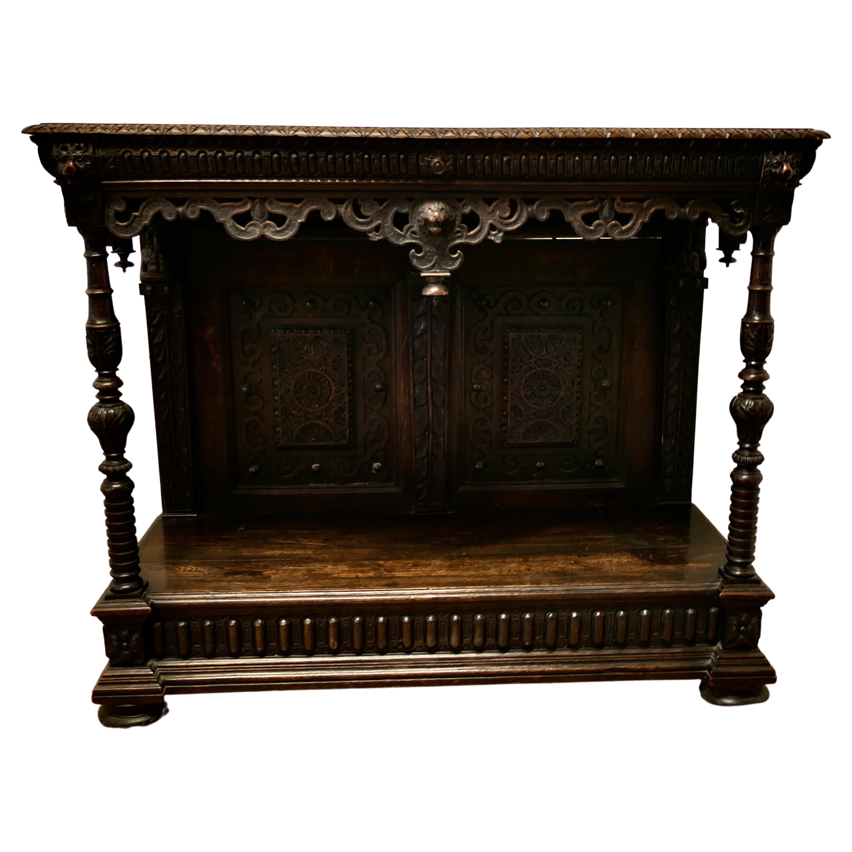 17th Century Gothic Carved Oak Green Man Buffet, Serving Table For Sale