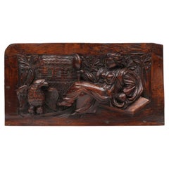 17th century Gothic hand sculpted oak panel from Belgium