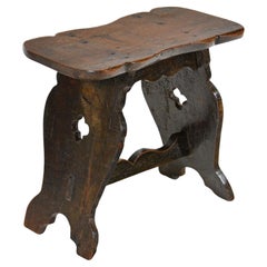 17th century gothic oak boarded stool of trestle form