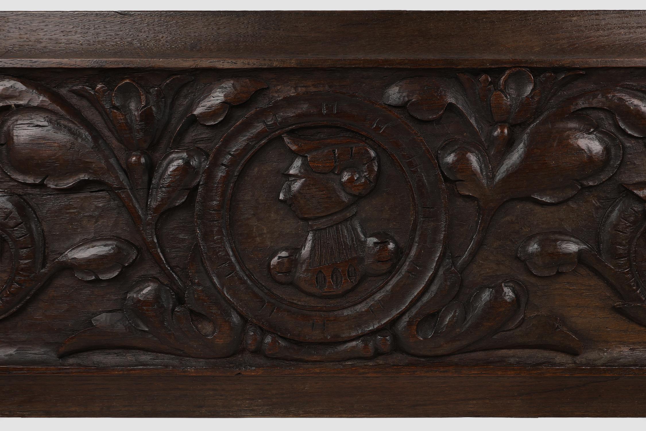 Belgian 17th Century Gothic sculpted oak panel, Belgium For Sale