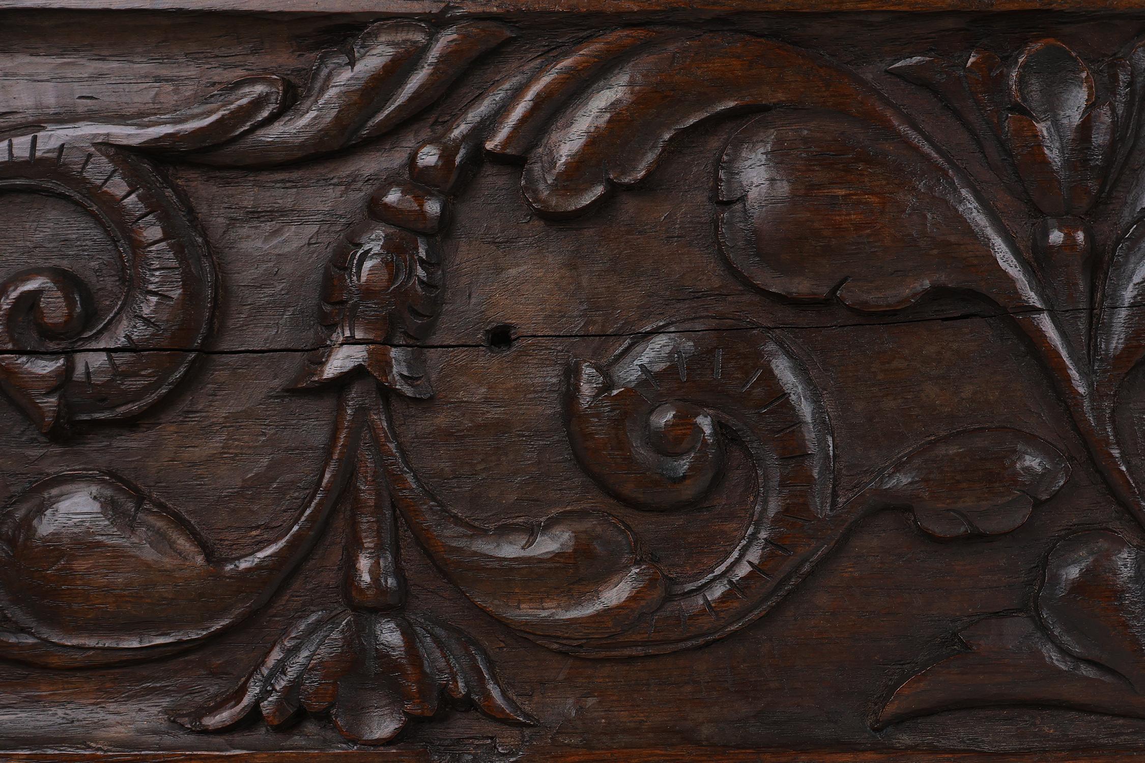 18th Century and Earlier 17th Century Gothic sculpted oak panel, Belgium For Sale