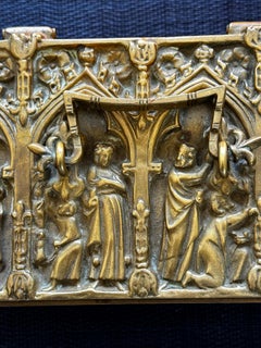 19th Century Gothic Style Bronze Reliquary Box With Repousse Figures