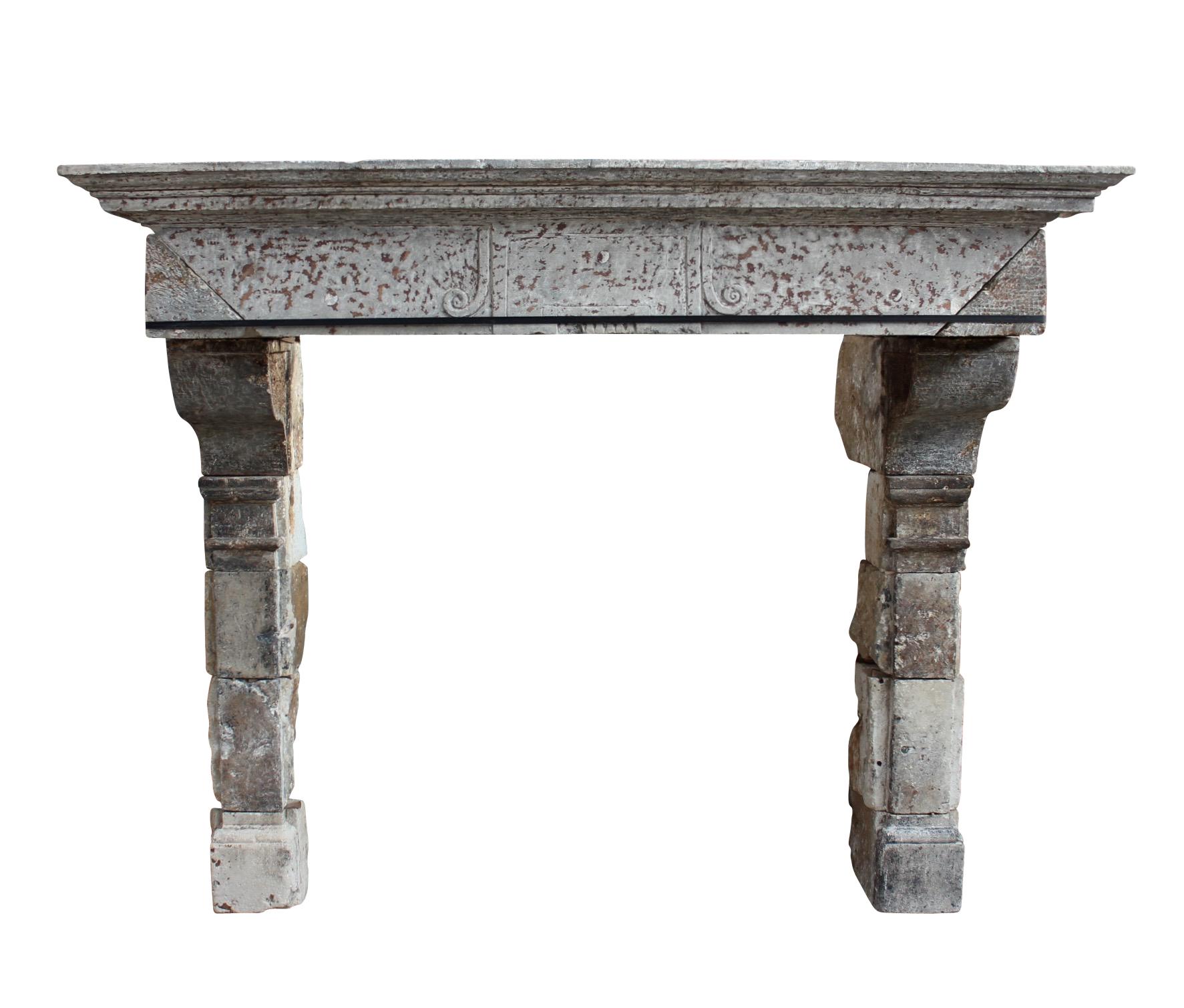 Grande camino rustico francese del 17° secolo in pietra calcarea antica In condizioni ottime in vendita a Beervelde, BE