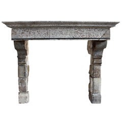 17th Century Grand French Rustic Limestone Used Fireplace Surround