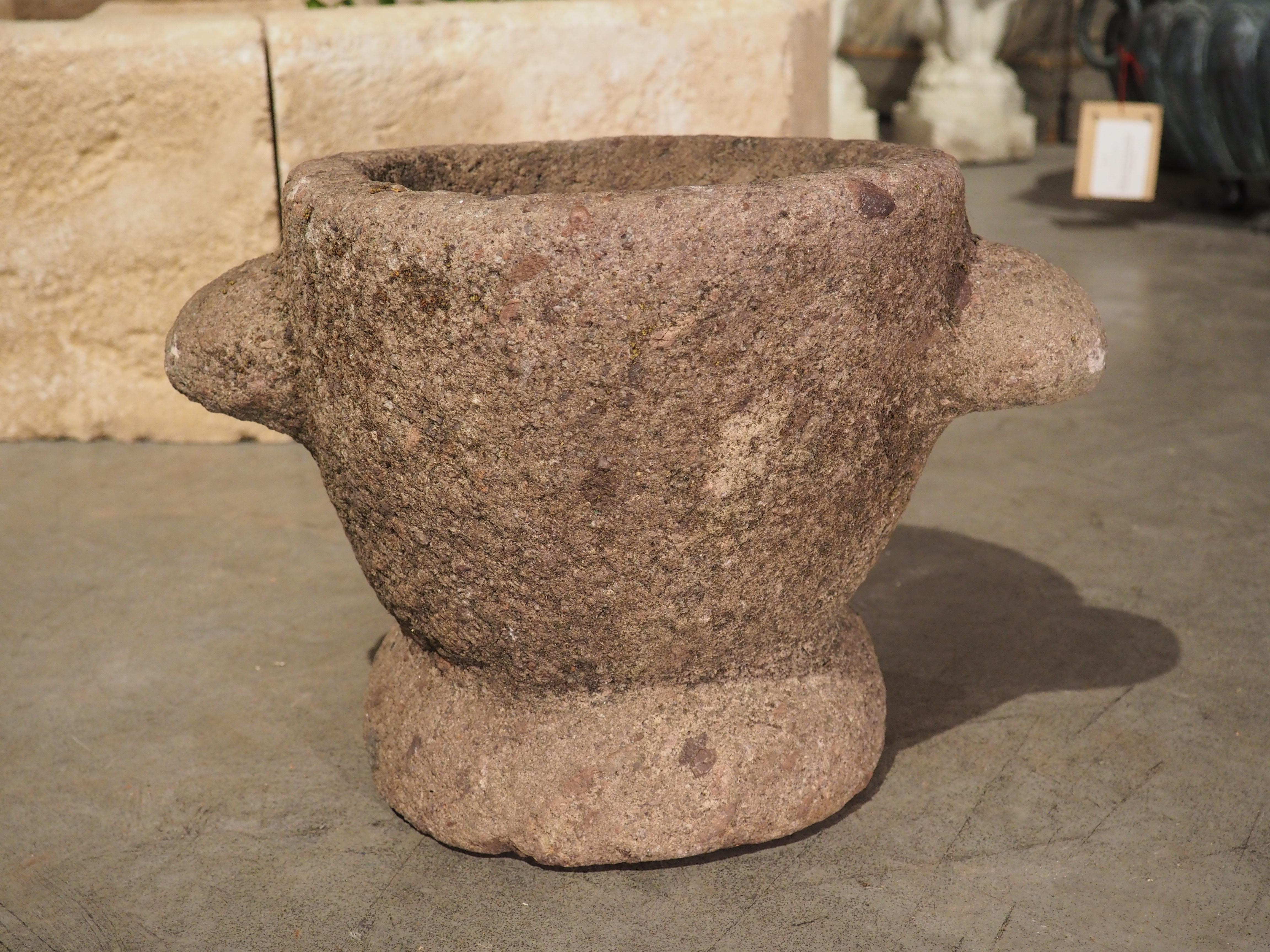 French 17th Century Granite Rose Mortar from Brittany, France For Sale