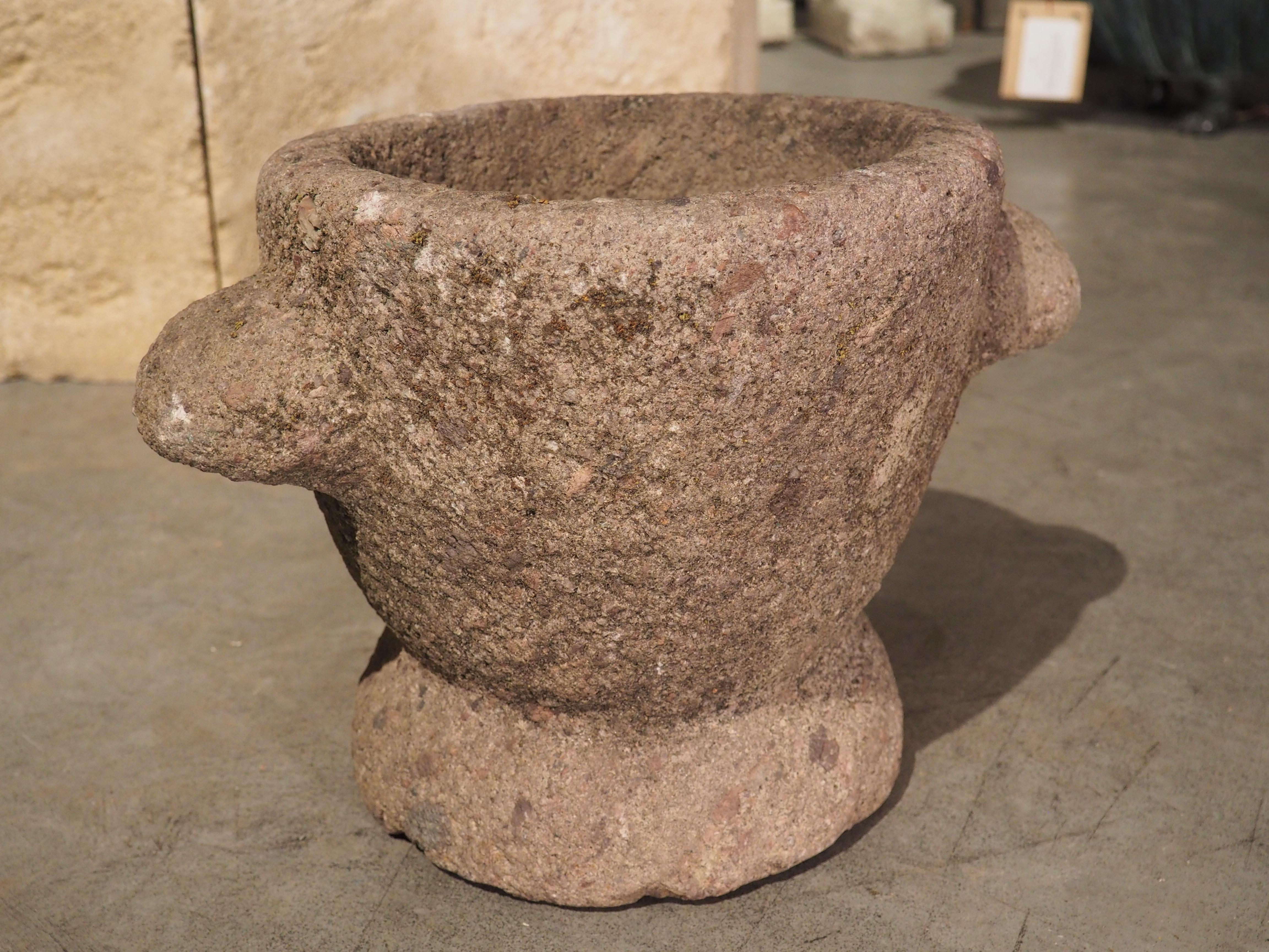Hand-Carved 17th Century Granite Rose Mortar from Brittany, France For Sale