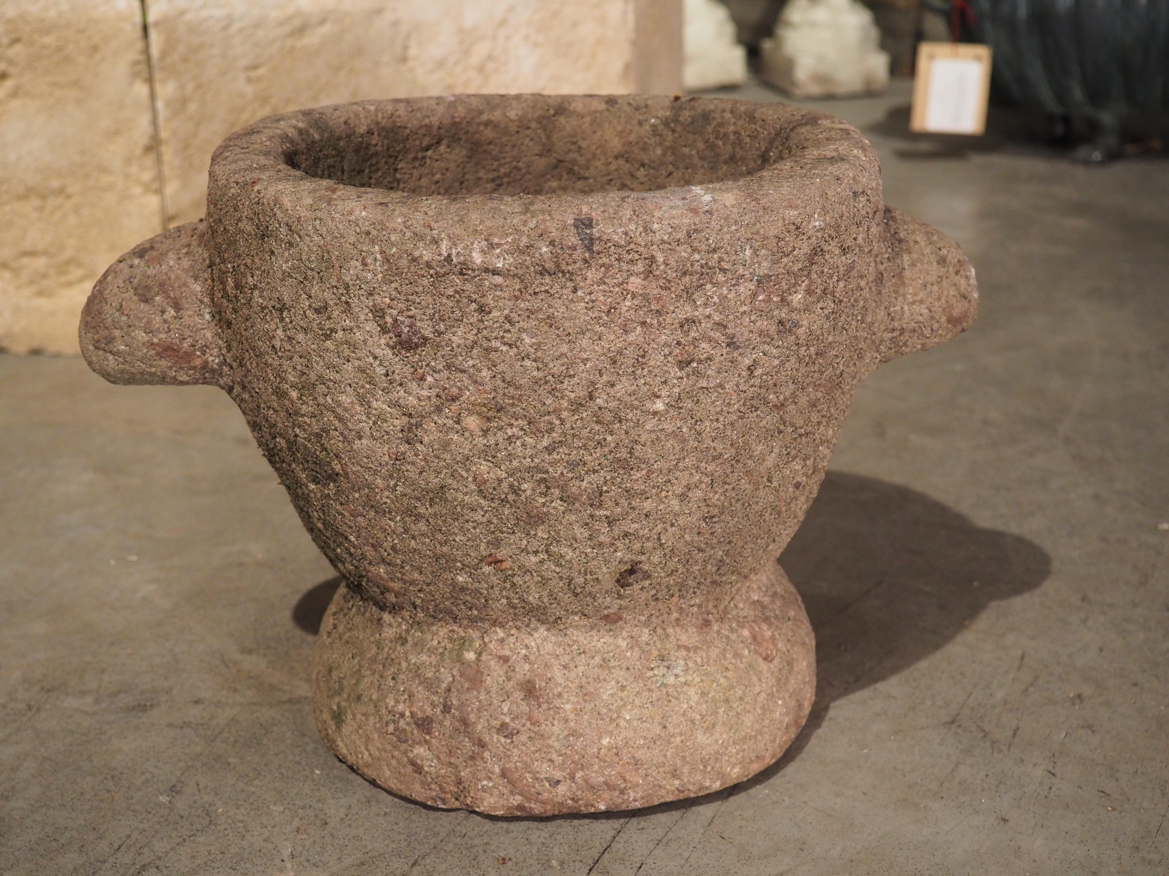 18th Century and Earlier 17th Century Granite Rose Mortar from Brittany, France For Sale