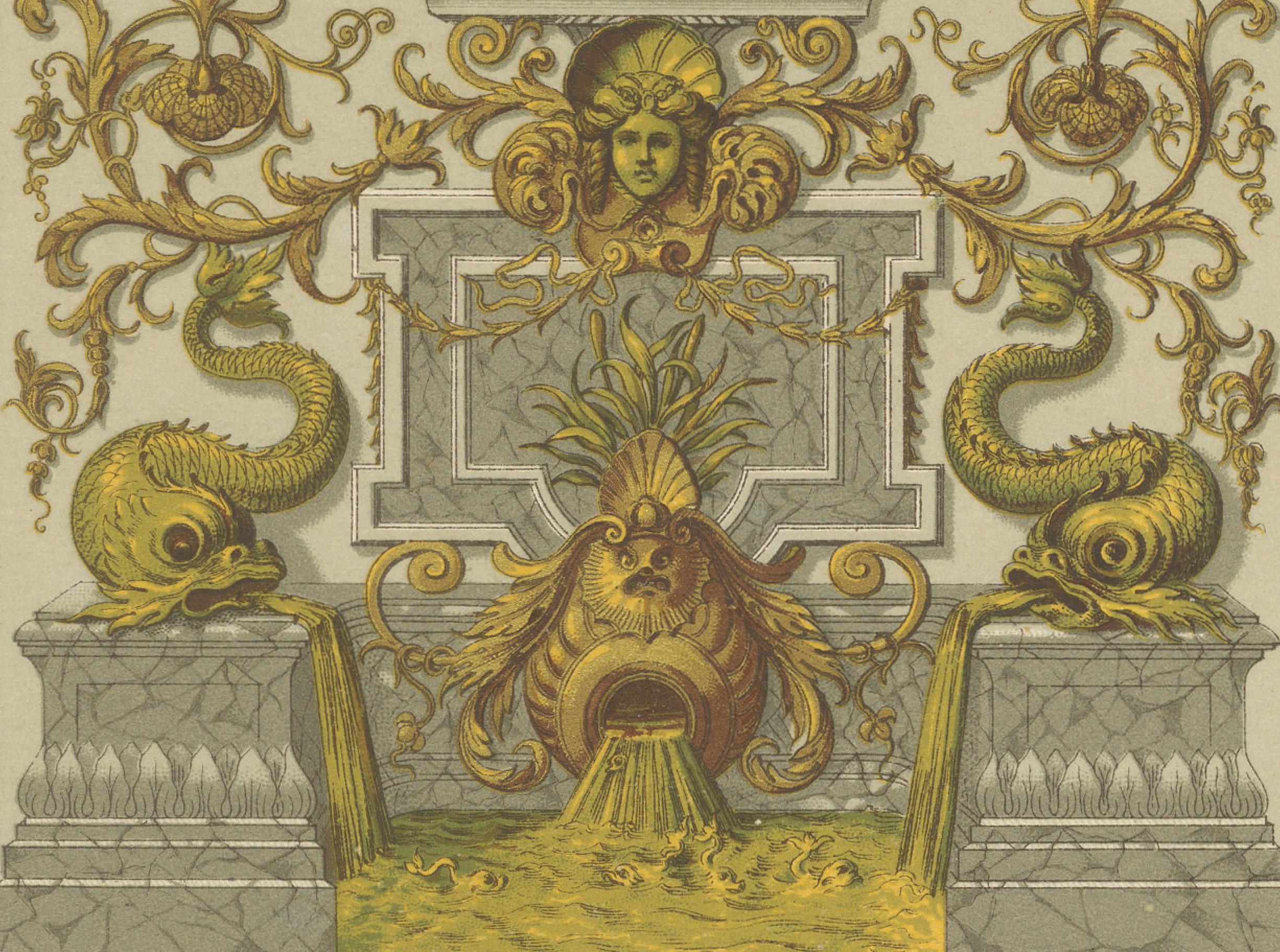XIXe siècle Ornement grotesque du 17e siècle - Motifs mythiques et architecturaux, vers 1869 en vente