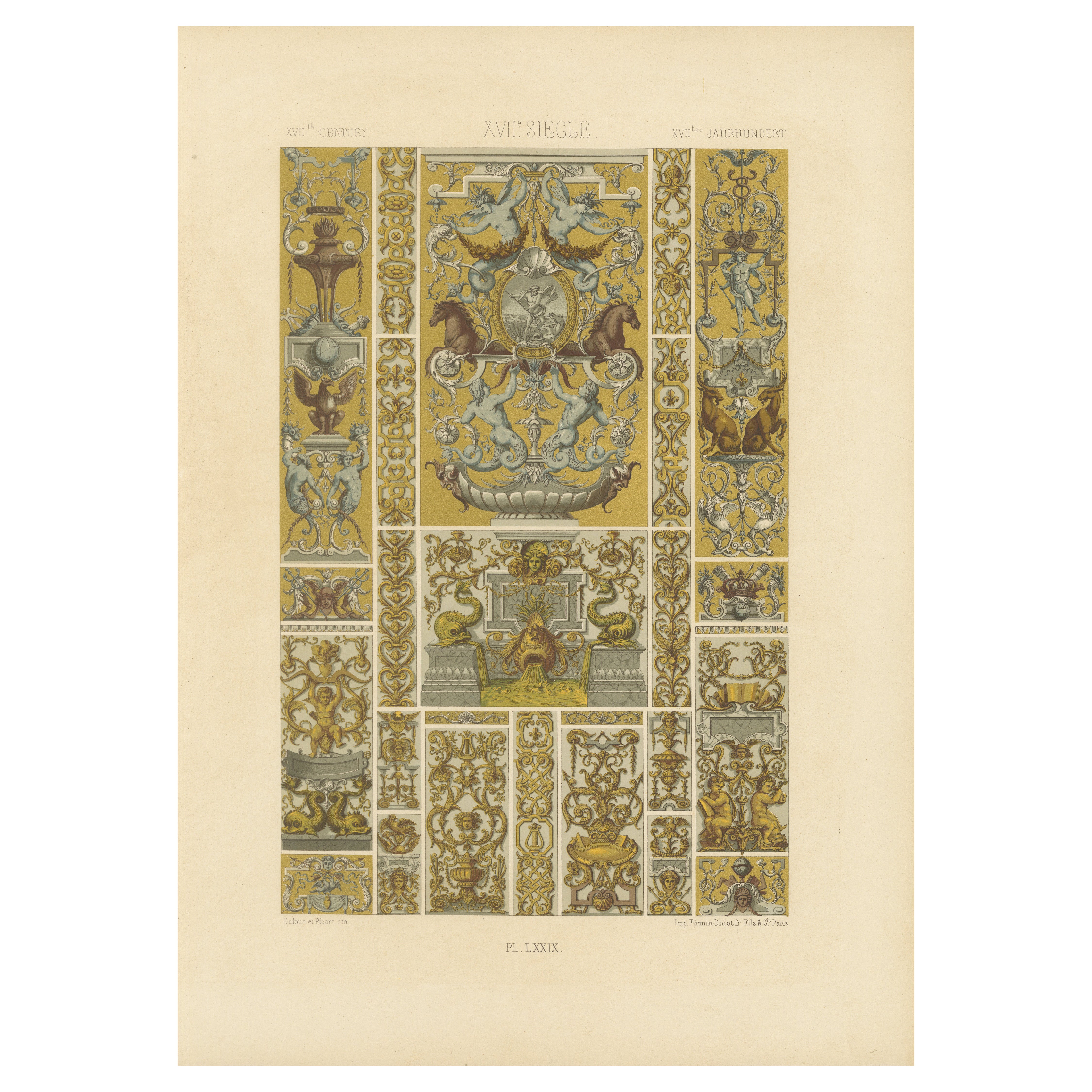 Ornamento grotesco del siglo XVII - Motivos míticos y arquitectónicos, ca.1869
