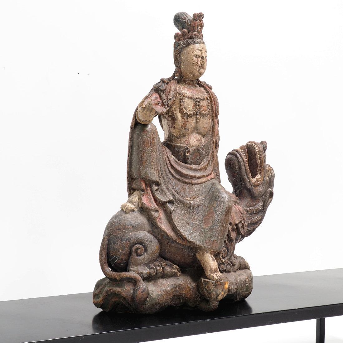 Hand-Crafted 17th Century Guanyin in Polychromed Wood
