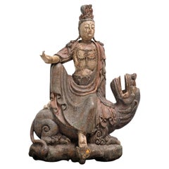 Antique 17th Century Guanyin in Polychromed Wood
