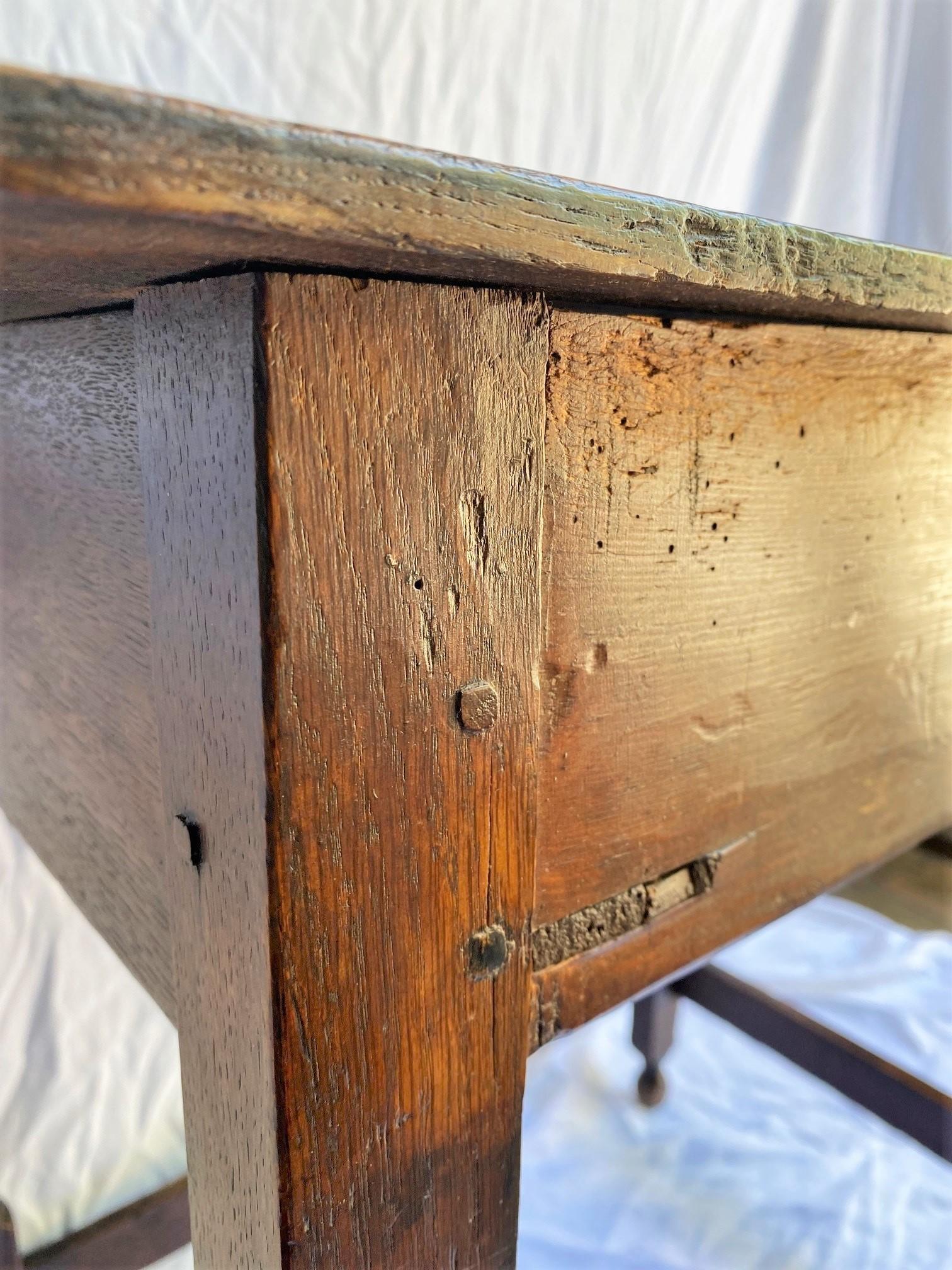 17th Century Hand Carved Antique Side Farm Table Desk Center Drawer Los Angeles For Sale 4