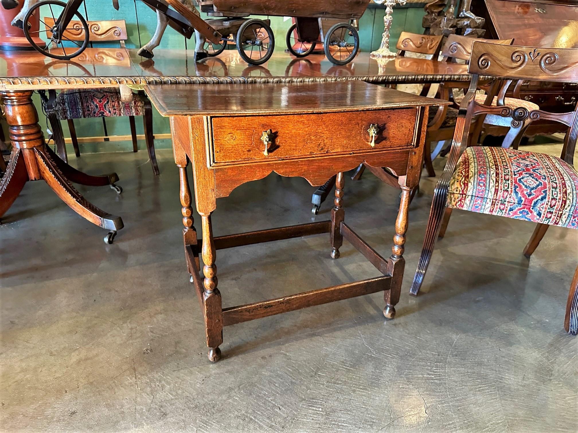 17th Century Hand Carved Antique Side Farm Table Desk Center Drawer Los Angeles For Sale 3