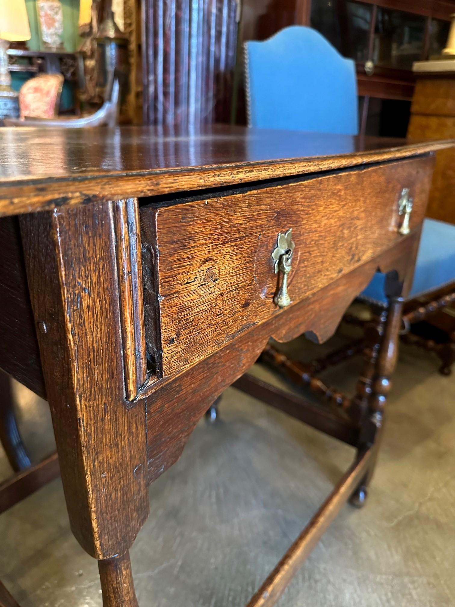 17th Century Hand Carved Antique Side Farm Table Desk Center Drawer Los Angeles For Sale 8