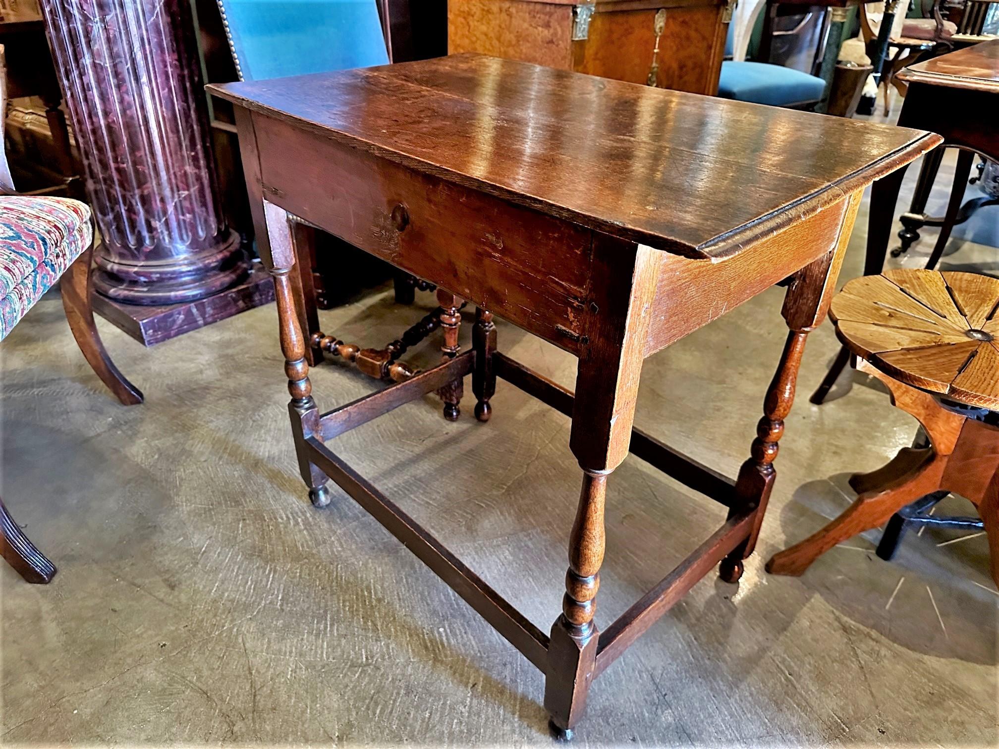 17th Century Hand Carved Antique Side Farm Table Desk Center Drawer Los Angeles For Sale 11