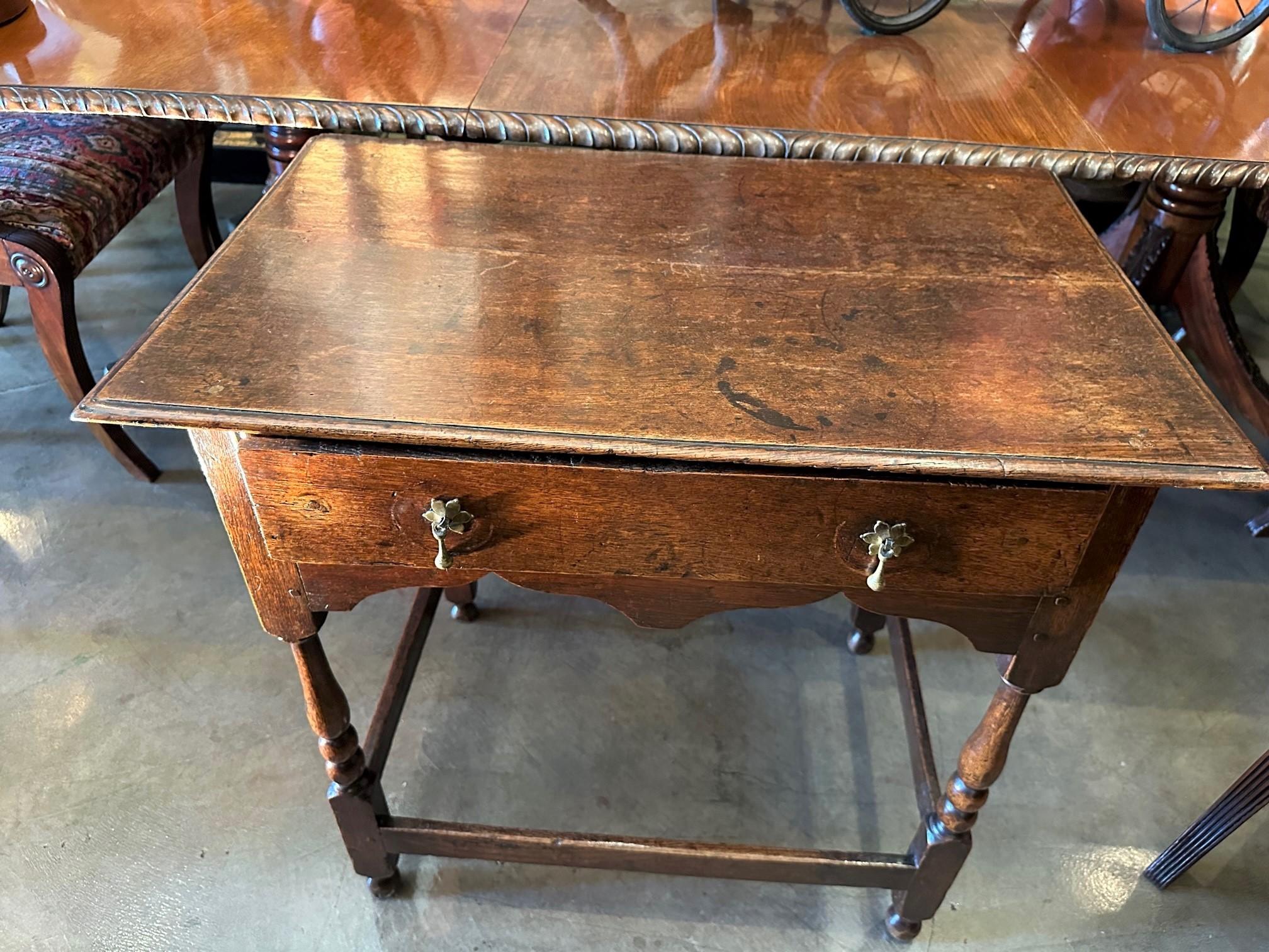 17th Century Hand Carved Antique Side Farm Table Desk Center Drawer Los Angeles For Sale 12