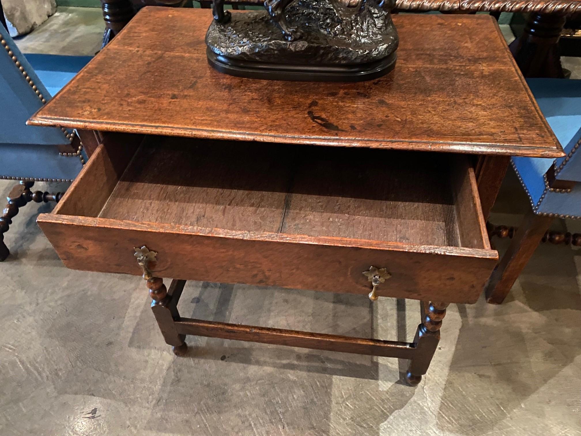 17th Century Hand Carved Antique Side Farm Table Desk Center Drawer Los Angeles In Good Condition For Sale In West Hollywood, CA
