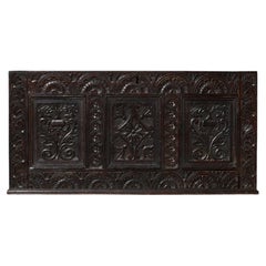 Panel de pared del siglo XVII, tallado a mano en roble inglés, con motivos de jardín