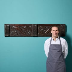 17th Century Hand Carved English Oak Monogram Panel With Dragons